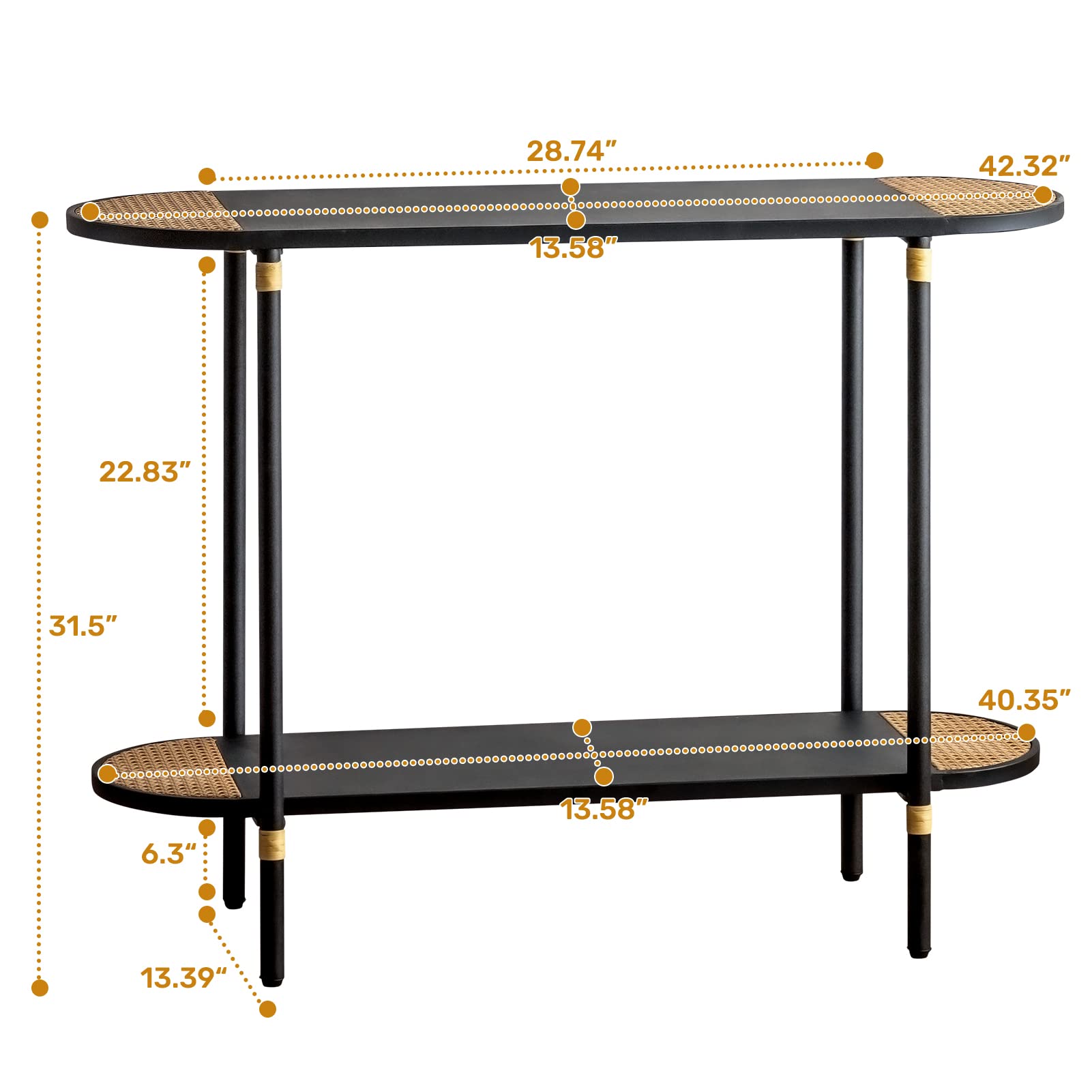 HollyHOME Black Metal Console Table with Rattan Decor - 42.32