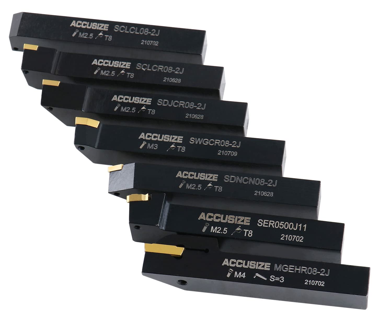 Accusize Industrial Tools 7-Piece 1/2'' Indexable Carbide Turning Tool Set with Fitted Case (2387-2004) - Perfect for Lathe Turning, Facing, and Threading Operations in Metalworking