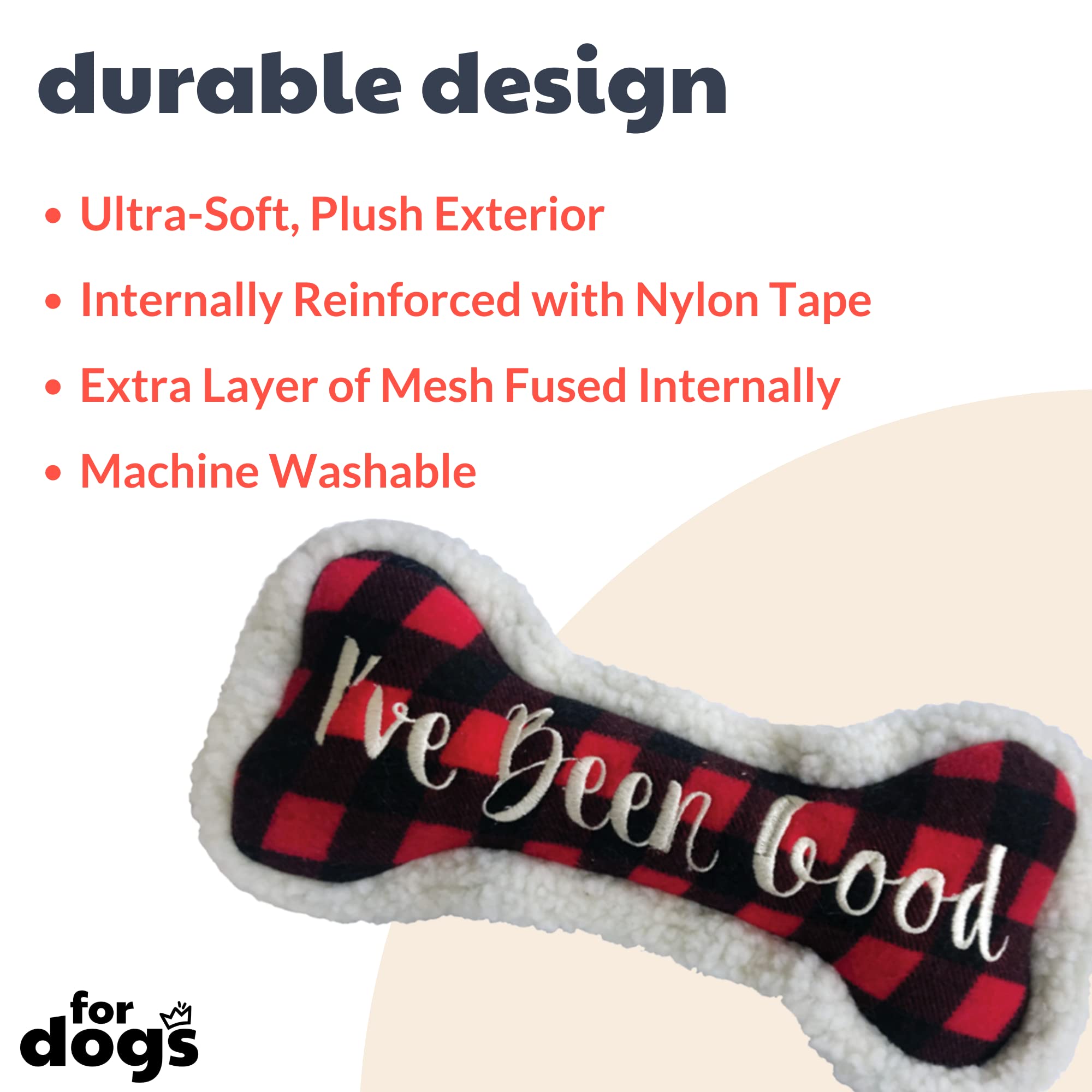 Huxley & Kent Squeaky Dog Toy - I've Been Good Bone (Small) | Funny Christmas Holiday Plush Toy for Dogs with Squeaker | Durable & Fun Pet Gift for Playtime, Training & Holiday Celebrations