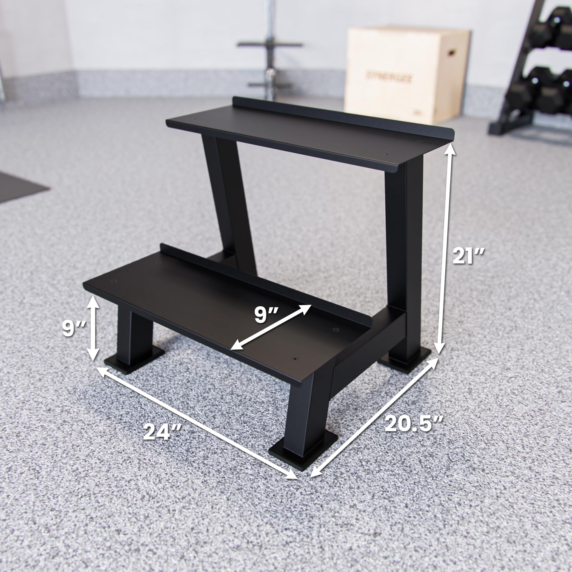 Synergee Kettlebell Storage Rack - 2-Tier Heavy Duty Gym Equipment Organizer for Dumbbells & Kettlebells | Perfect for Home Gym, CrossFit & Commercial Fitness Centers
