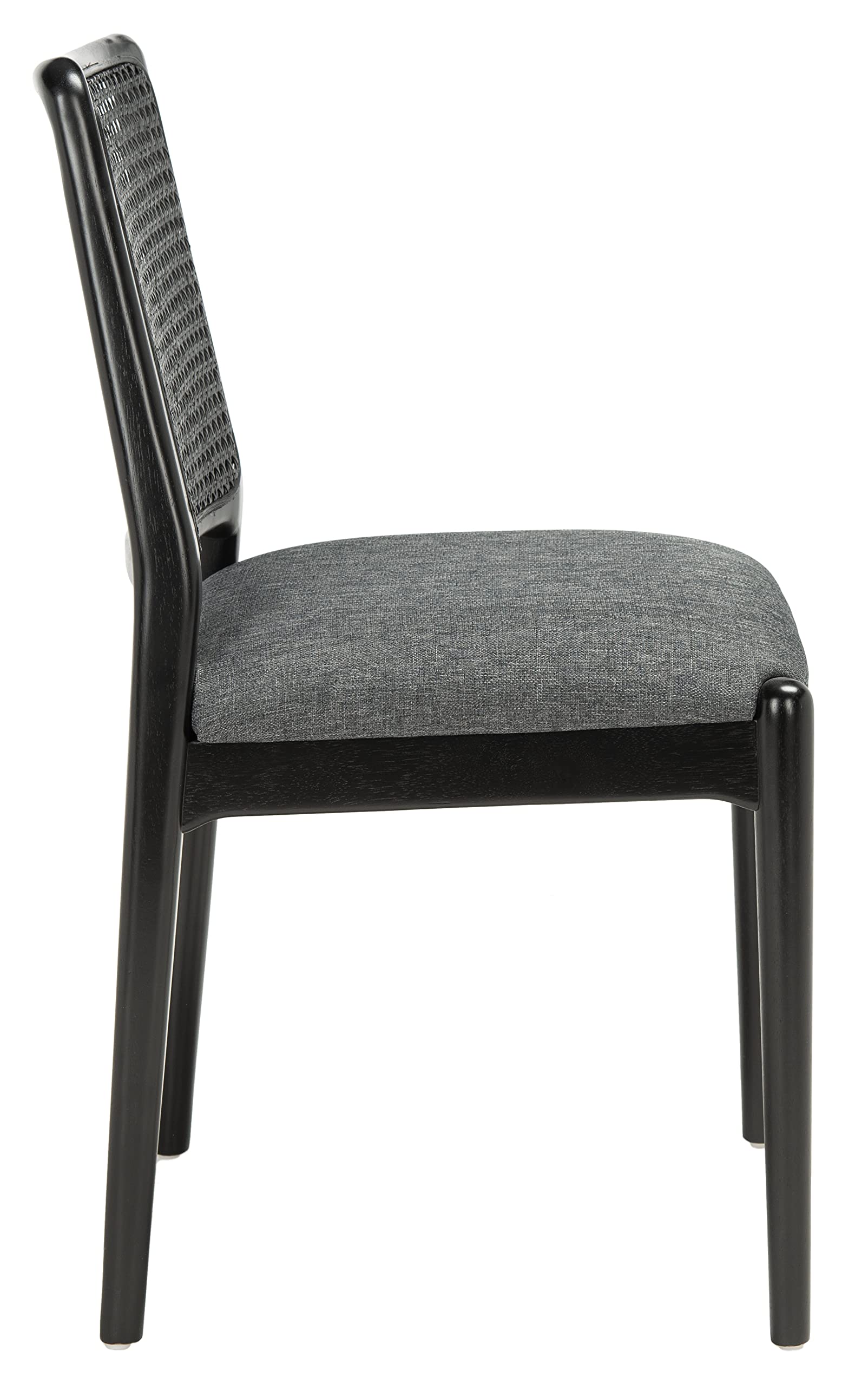 SAFAVIEH Reinhardt Rattan Cushion Dining Chairs (Set of 2) - Fully Assembled Black/Grey Modern Kitchen & Patio Furniture - DCH8800C-SET2 for Indoor Outdoor Dining Room, Breakfast Nook, and Garden Decor