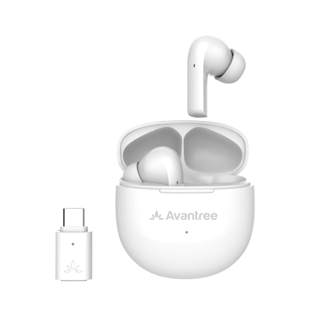 Avantree Reverb Wireless Bluetooth Earbuds with USB-C Adapter - aptX Adaptive Low Latency Gaming Headset for PC, PS5, PS4, Laptop | Noise Cancelling Mic & Clear Calls | Perfect for Online Gaming, Work Meetings & Music Streaming