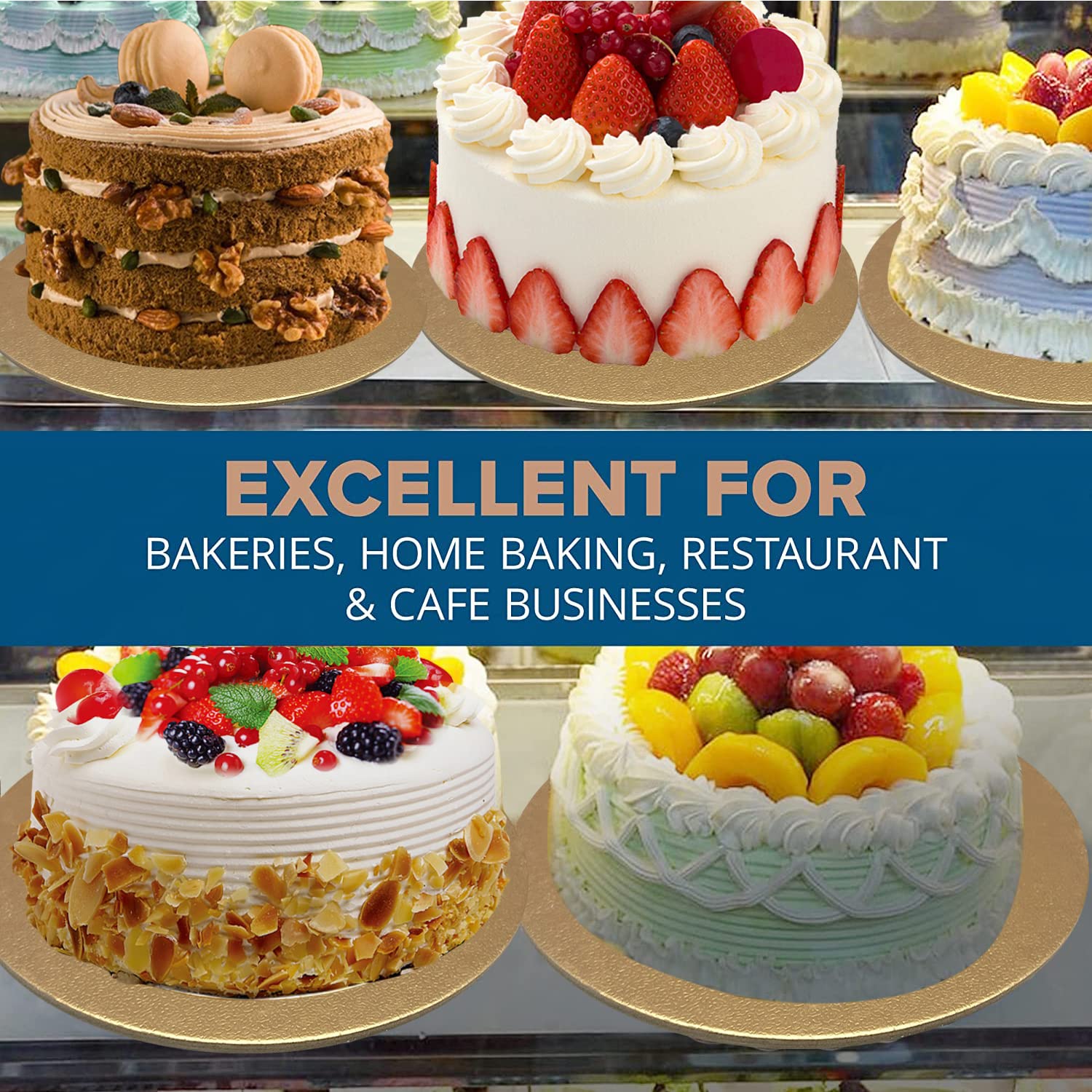 3 Pack 12 Inch Golden Round Cake Boards - Sturdy Cardboard Cake Base for Baking, Decorating & Serving - Perfect for Birthday, Wedding & Party Cakes