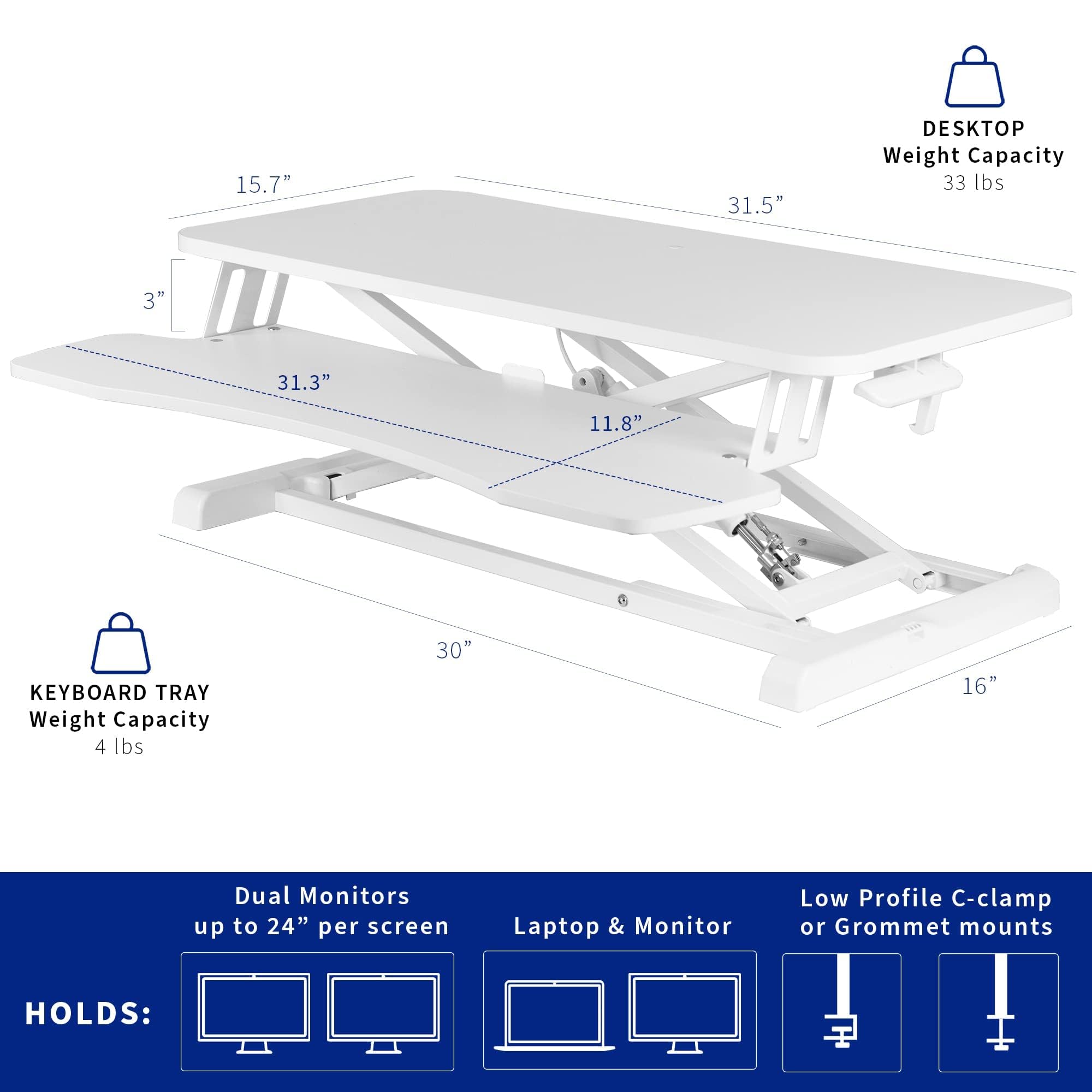 VIVO K Series 32 Inch Height Adjustable Sit Stand Desk Converter - Dual Monitor & Laptop Workstation with Wide Keyboard Tray, White (DESK-V000KW) for Home Office & Ergonomic Workspace Setup