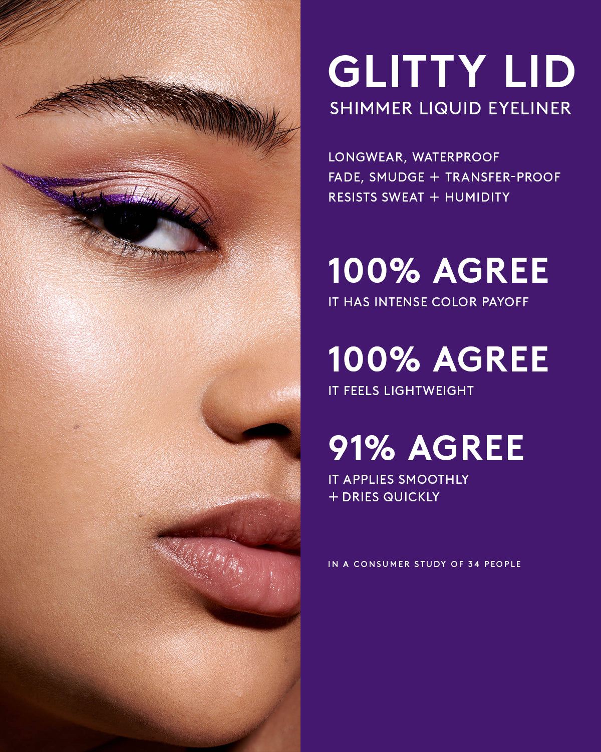 Glitty Lid Shimmer Liquid Eyeliner - Amethyzz Purple Long Lasting Waterproof Eye Makeup for Party, Night Out & Special Occasions