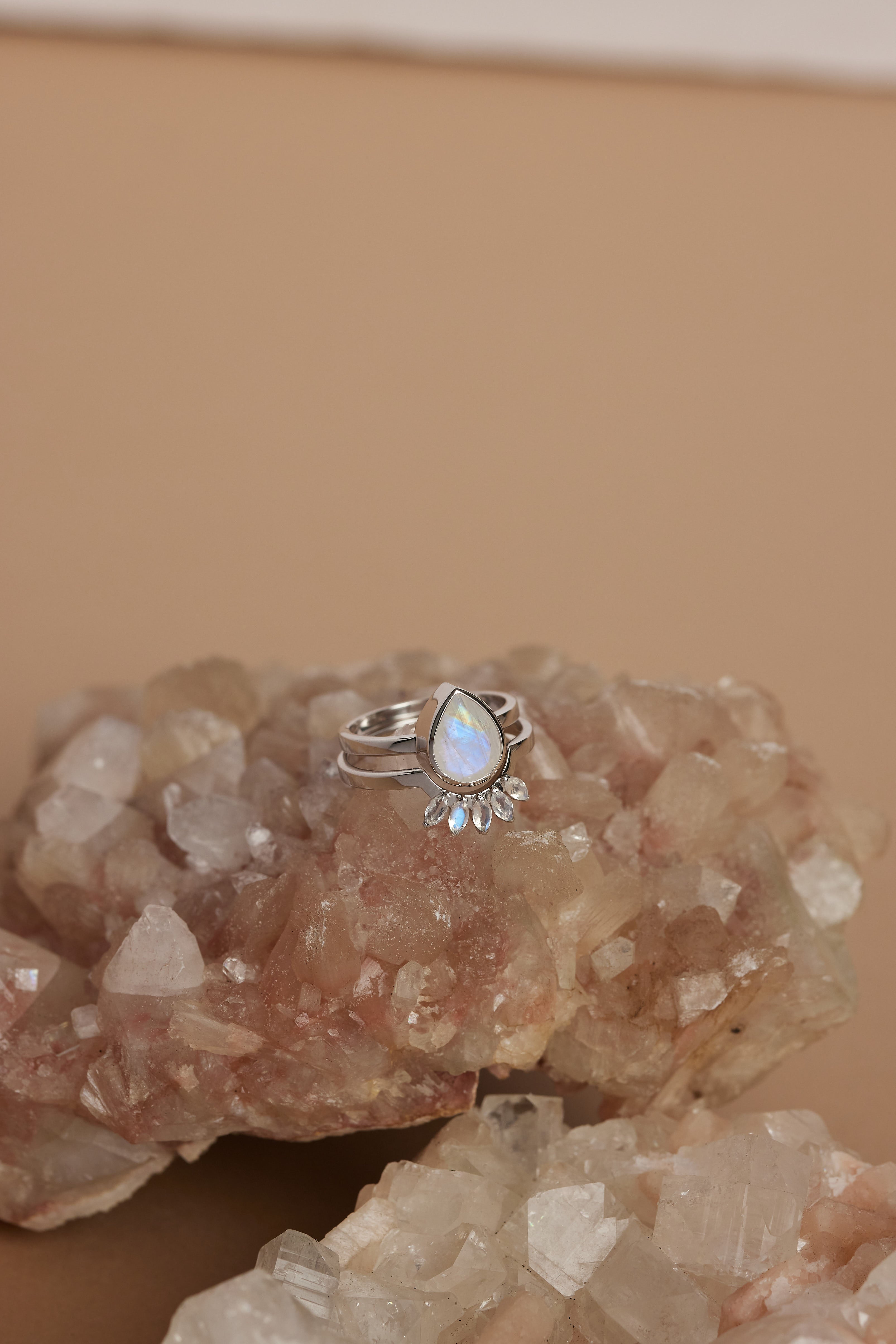 9K White Gold Moonstone Tear Drop Ring for Women - Elegant Dainty Jewelry Gift for Birthday, Anniversary & Special Occasions