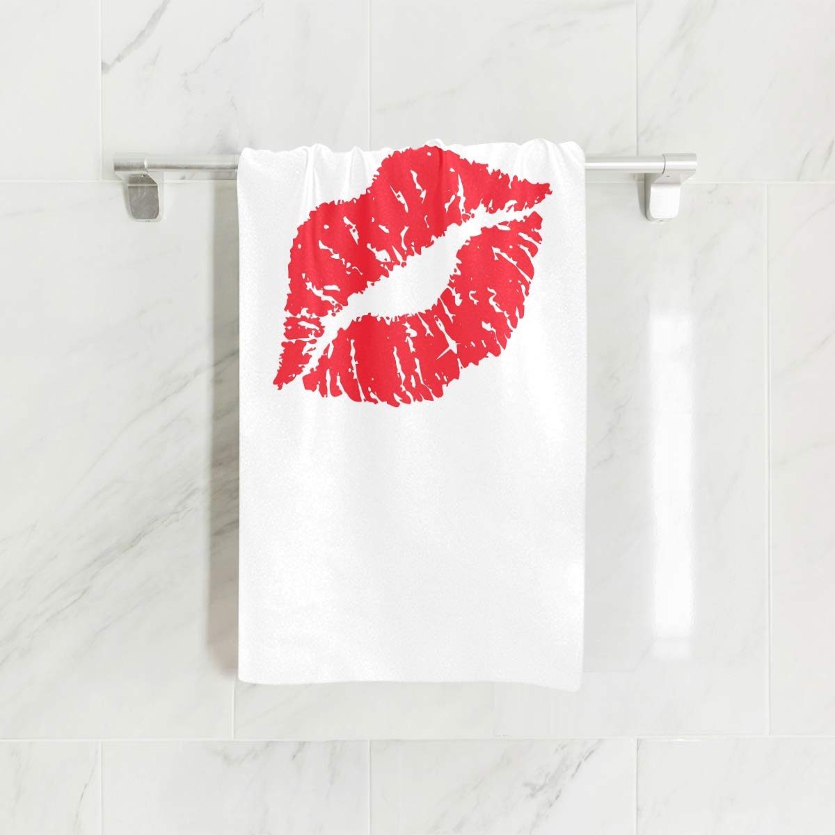 Soft Absorbent Red Lip Print Bath Towel Set - 30x15 Inch Multipurpose Hand Towels for Bathroom, Hotel, Gym & Spa | Perfect for Home Decor, Gifts & Luxury Spa Days
