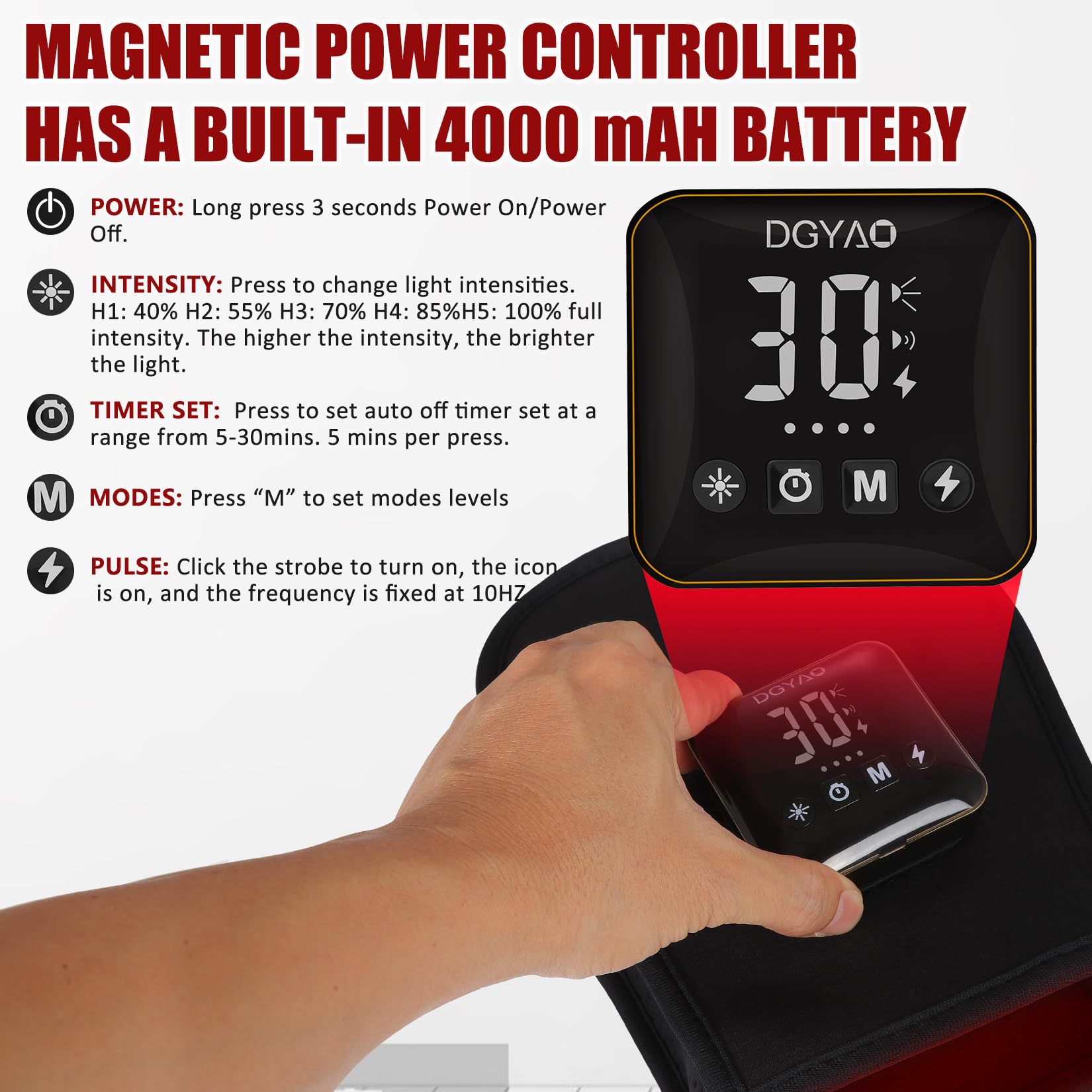 Portable Cordless Red & Infrared Light Therapy Gloves for Hand Pain Relief - 660nm Red & 850nm Infrared Light, 4000mAh Battery - Ideal for Arthritis, Carpal Tunnel, Joint Stiffness in Hands, Fingers & Wrist - Perfect for Home, Office & Travel Use