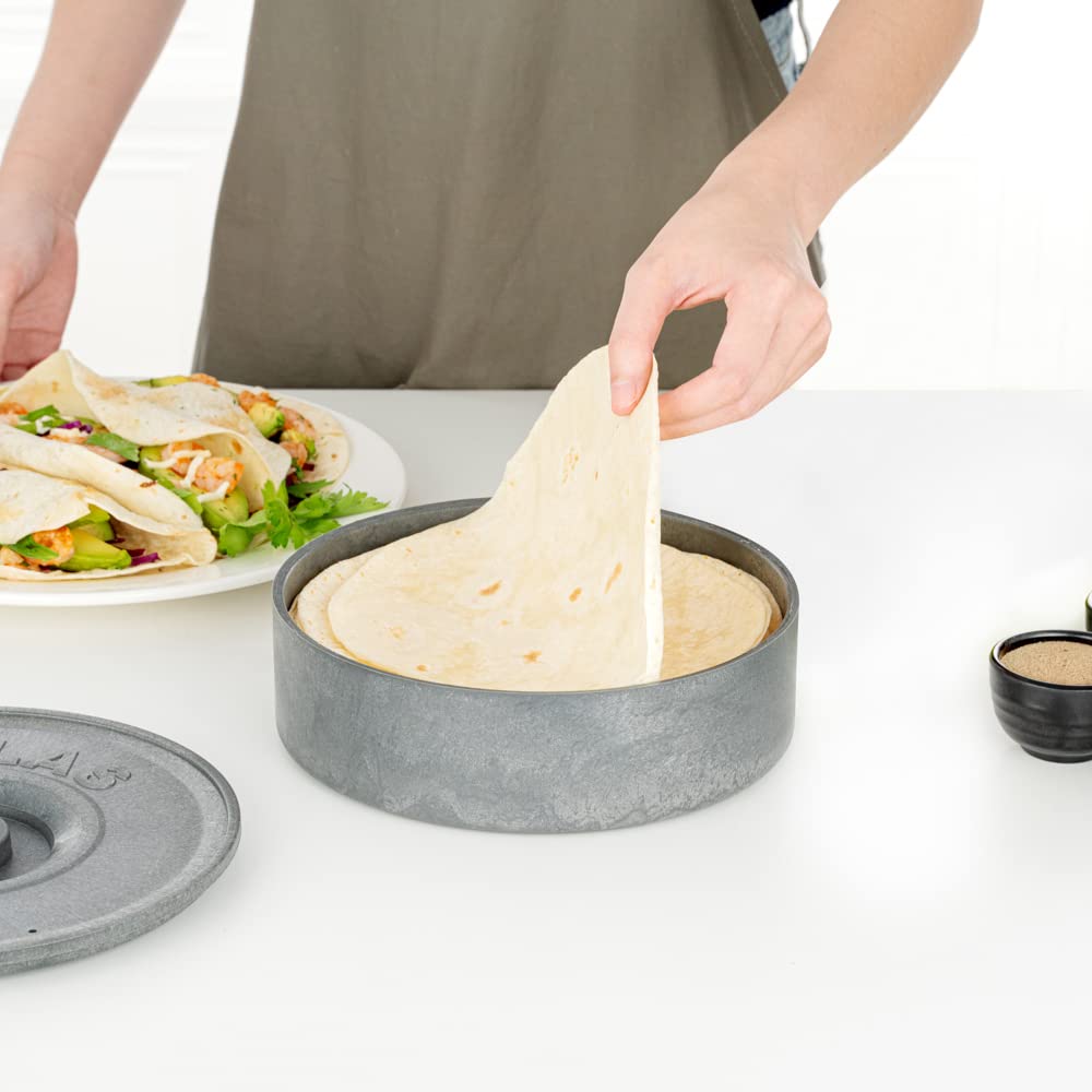 8.5 x 2.3 Inch Microwave-Safe Tortilla Warmers - 10 Pack with Lids, Insulated Gray Plastic Tortilla Holders for Homes & Restaurants | Keep Tortillas Fresh & Warm for Tacos, Burritos, Quesadillas & More
