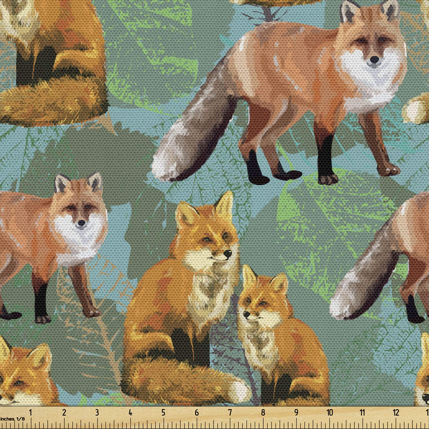 Ambesonne Animal Print Fabric by The Yard - Little Fox Jungle Seamless Watercolor Design for Upholstery & Home Decor, 10 Yards Multicolor | Perfect for DIY Projects, Curtains, Pillows & Furniture Makeovers