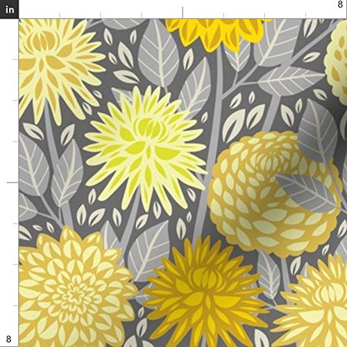 Summer Garden Wildflowers Printed Minky Fabric - Gray & Yellow Modern Floral Design for Baby Blankets, Quilt Backing & Sewing Projects | Soft Plush Fat Quarter for DIY Crafts & Home Decor