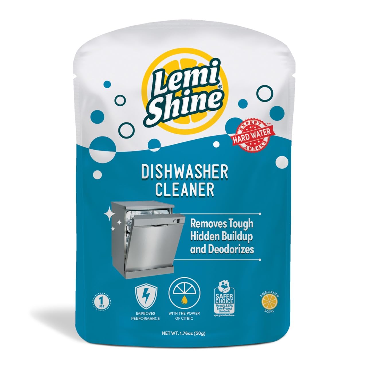 Lemi Shine Natural Dishwasher Cleaner & Deodorizer - Citric Acid Powered, Fresh Lemon Scent (1 Count) | Deep Cleans & Freshens Dishwashers | Perfect for Kitchen Maintenance & Odor Removal