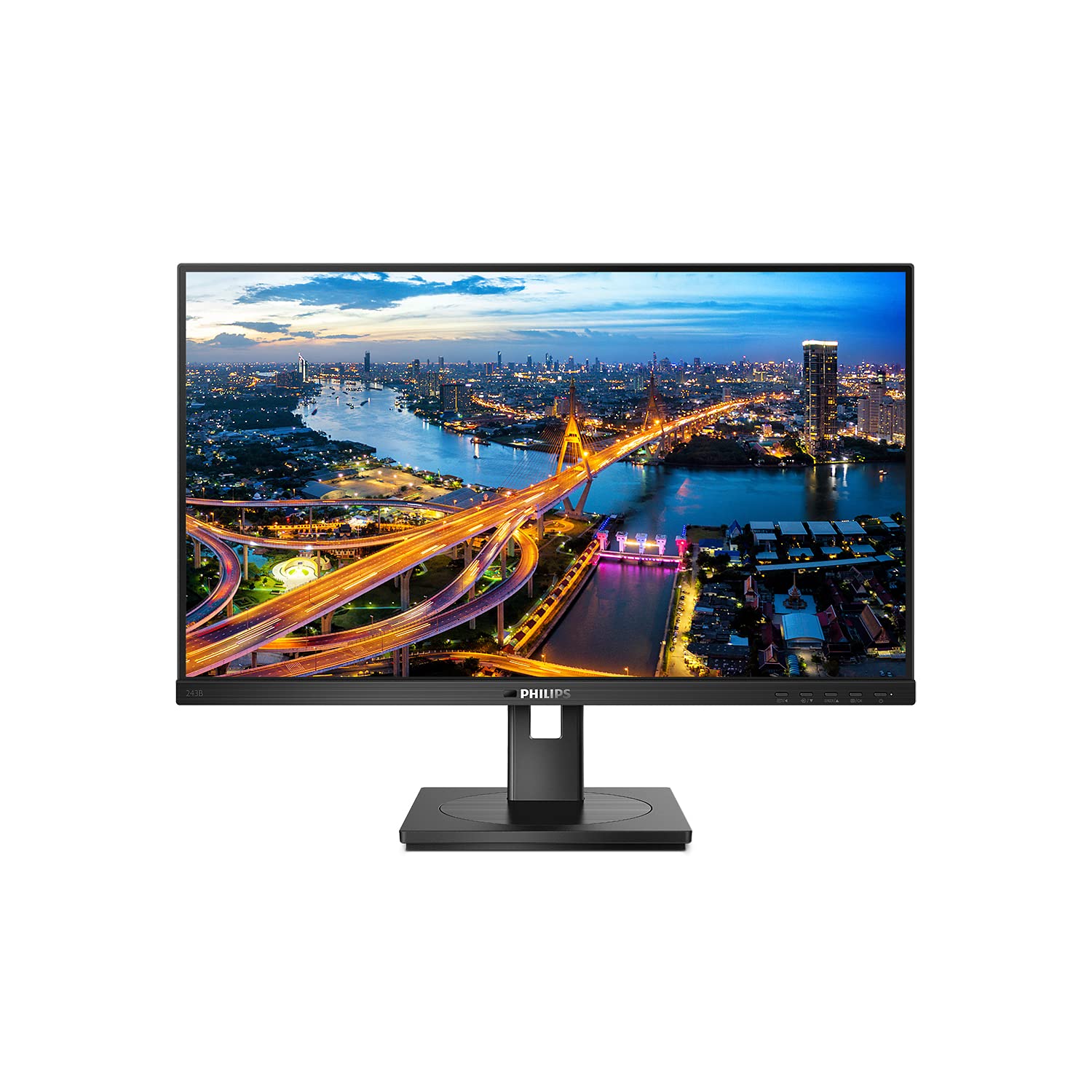 PHILIPS 243B1 24 Inch FHD USB-C Docking Monitor - Adjustable Height (1920x1080, 75Hz, HDMI, DisplayPort, USB-C, RJ45, USB Hub) Black - Perfect for Home Office & Gaming Setup