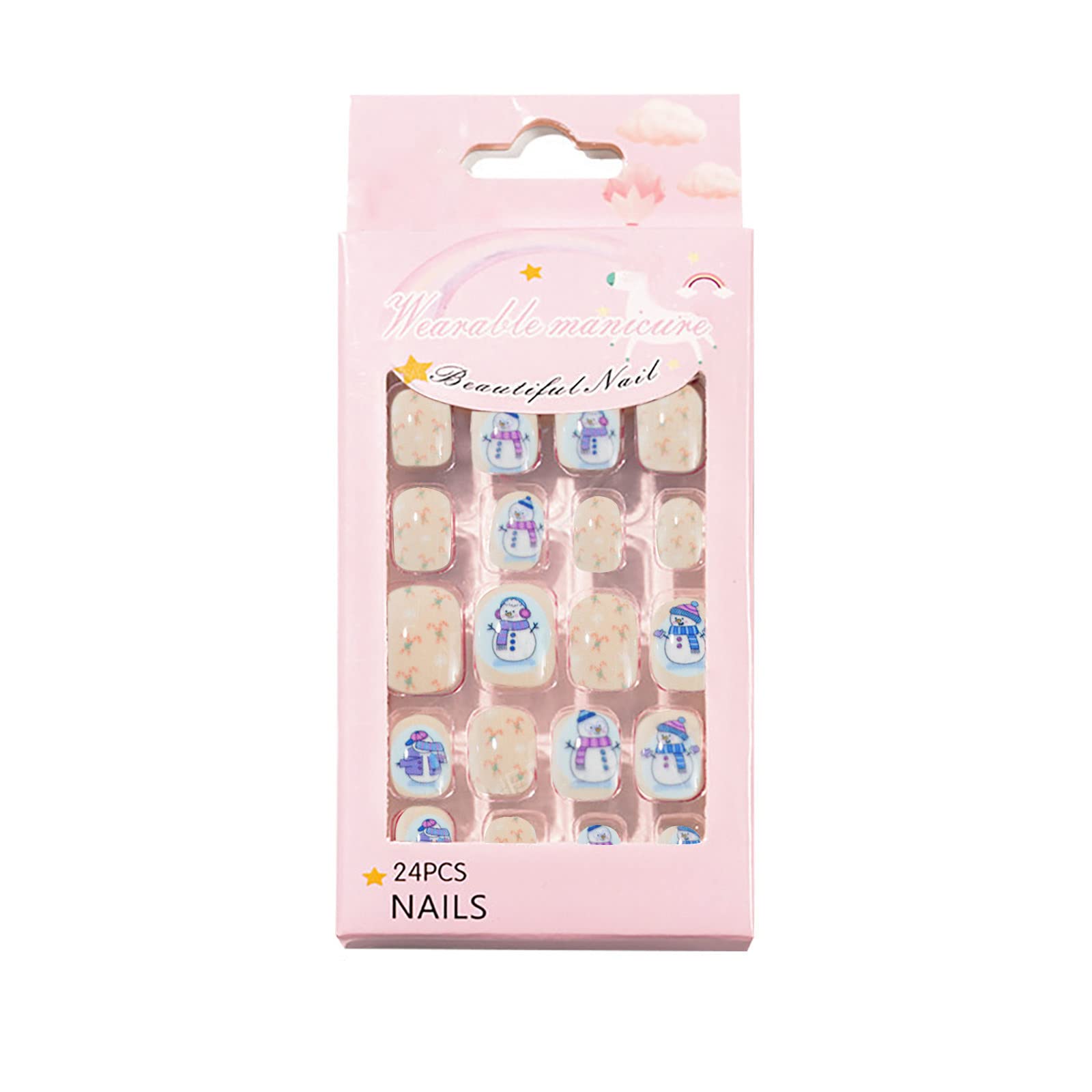 24-Piece Cute Christmas Press-On Nails for Kids - Wearable Nail Patch Set with Holder - Perfect for Holiday Parties, School Events & DIY Nail Art