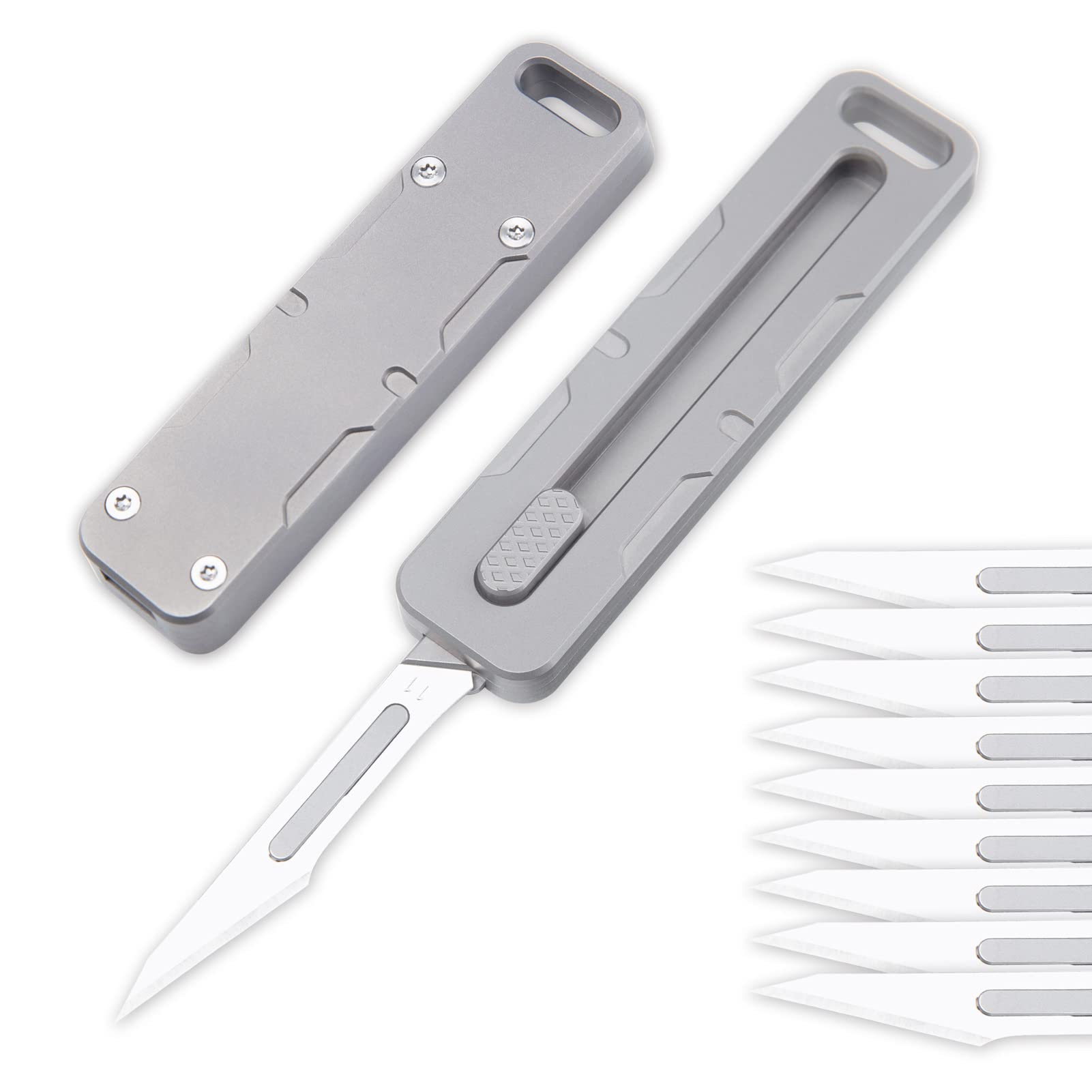 Mini Retractable Utility Box Cutter Knife - 10pcs #11 Scalpel Blades, 2.75