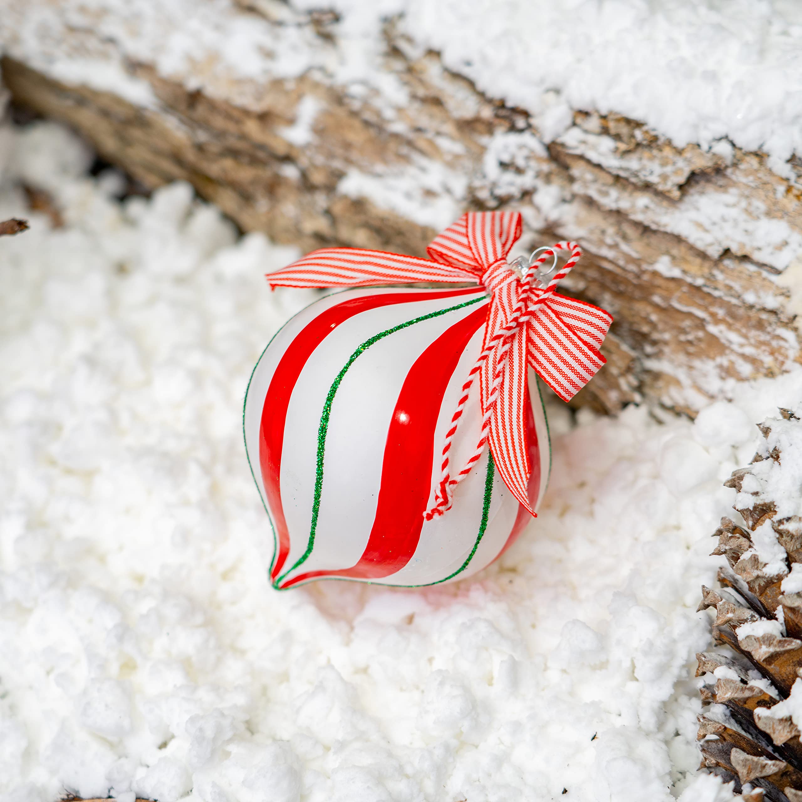 Ornativity Peppermint Candy Ornament Set - 12 Pack Shatterproof Christmas Candy Cane Ball Decorations for Indoor/Outdoor Holiday Tree (4.5 Inch) - Perfect for Xmas Party, Home & Office Decorations