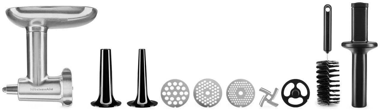 KitchenAid KSMMGA Metal Food Grinder Attachment for Stand Mixers - Silver | Perfect for Grinding Meat, Vegetables & Cheese | Ideal for Homemade Sausages, Burgers & Pasta
