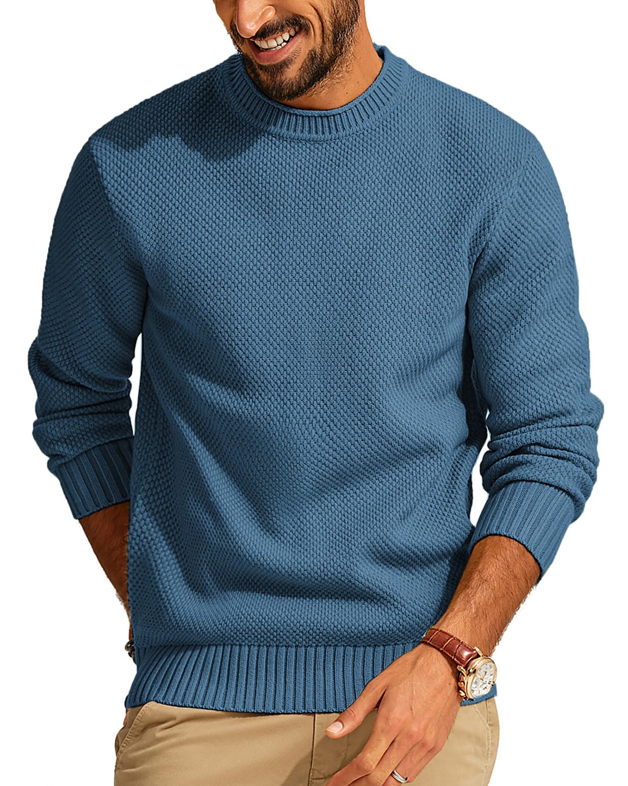 PJ PAUL JONES Men's Casual Thick Knit Crewneck Pullover Sweater - Winter Warm Textured Sweater for Office, Dating & Outdoor Activities