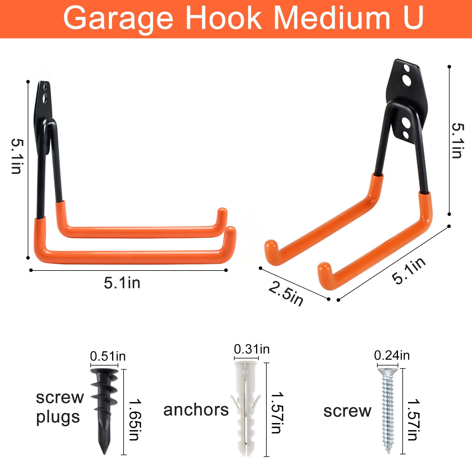 Heavy Duty Steel Garage Storage Hooks - 4 Pack Medium U-Shaped Utility Hangers for Ladders, Chairs & Tools - Wall Mount Organizer for Garage, Workshop & Home Storage - Durable Combinable Garage Hooks