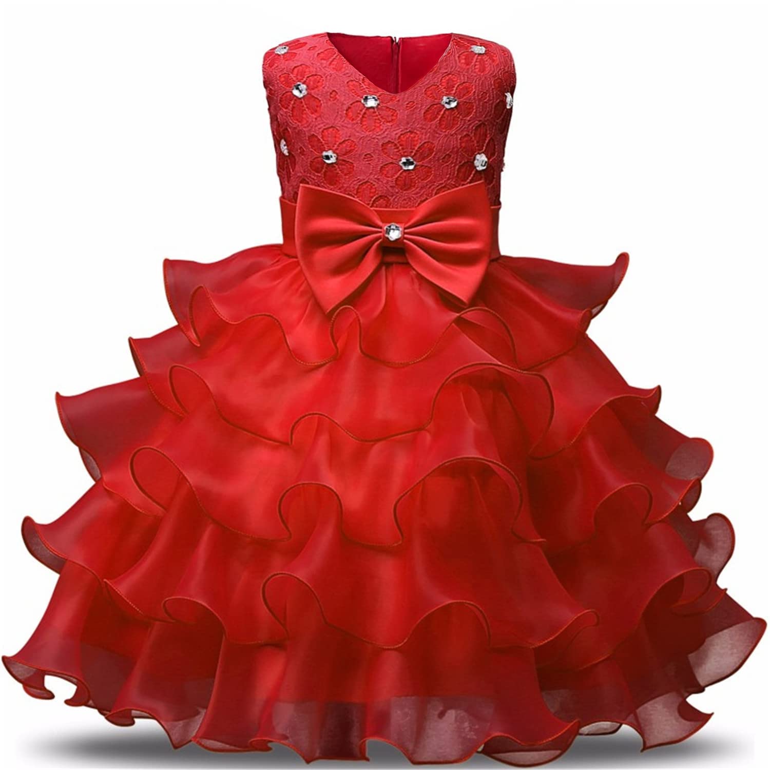 NNJXD Girls' Ruffled Lace Party Dress - Elegant Flower Girl Dress for Weddings, Birthday Parties & Special Occasions - Perfect for Pageants, Photoshoots & Formal Events