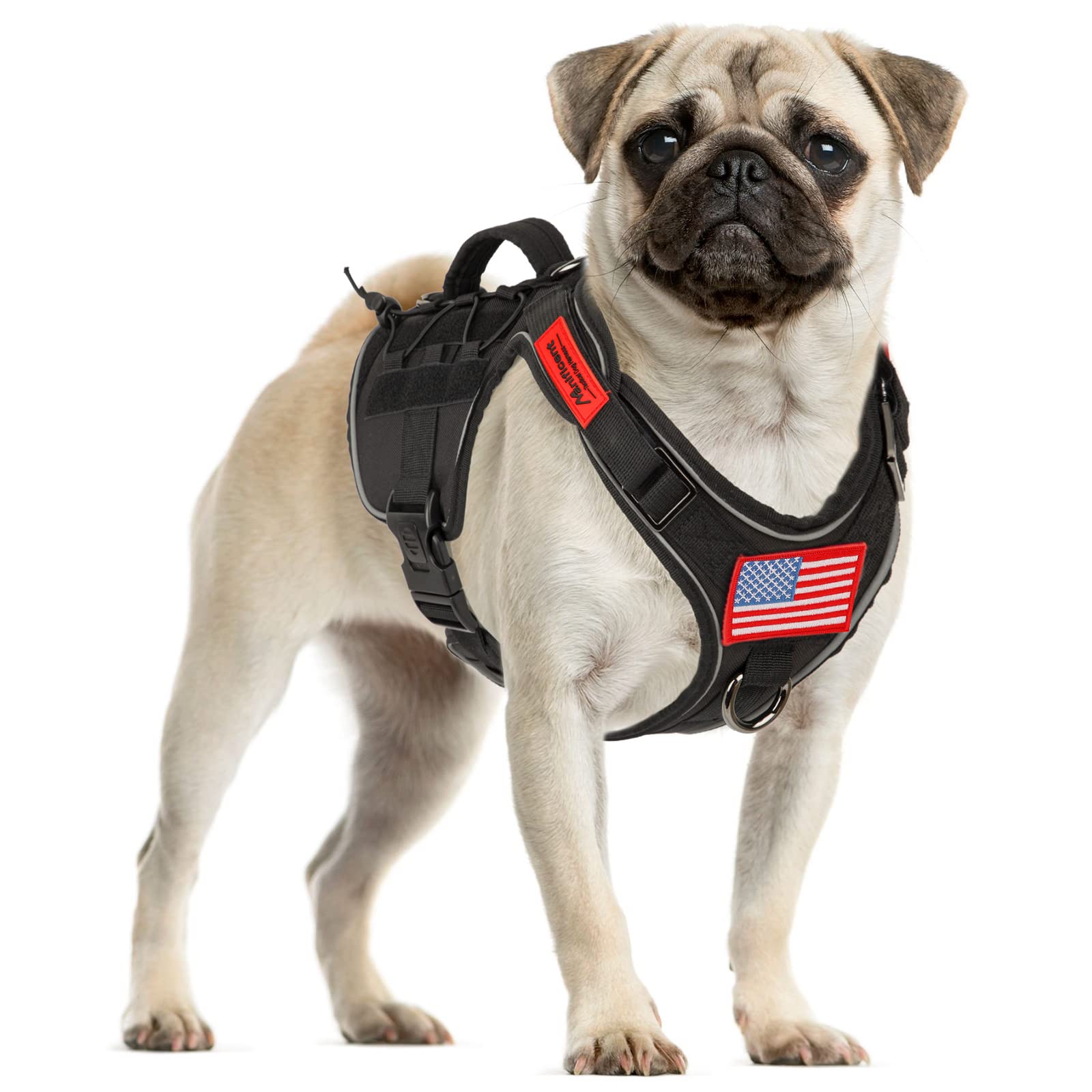 Tactical Dog Harness for Small Dogs - No Pull Reflective Service Vest with Handle & American Flag Patch - Military Training Hiking Hunting Working Harness (Black) - Perfect for Outdoor Adventures, Security Work & Daily Walks