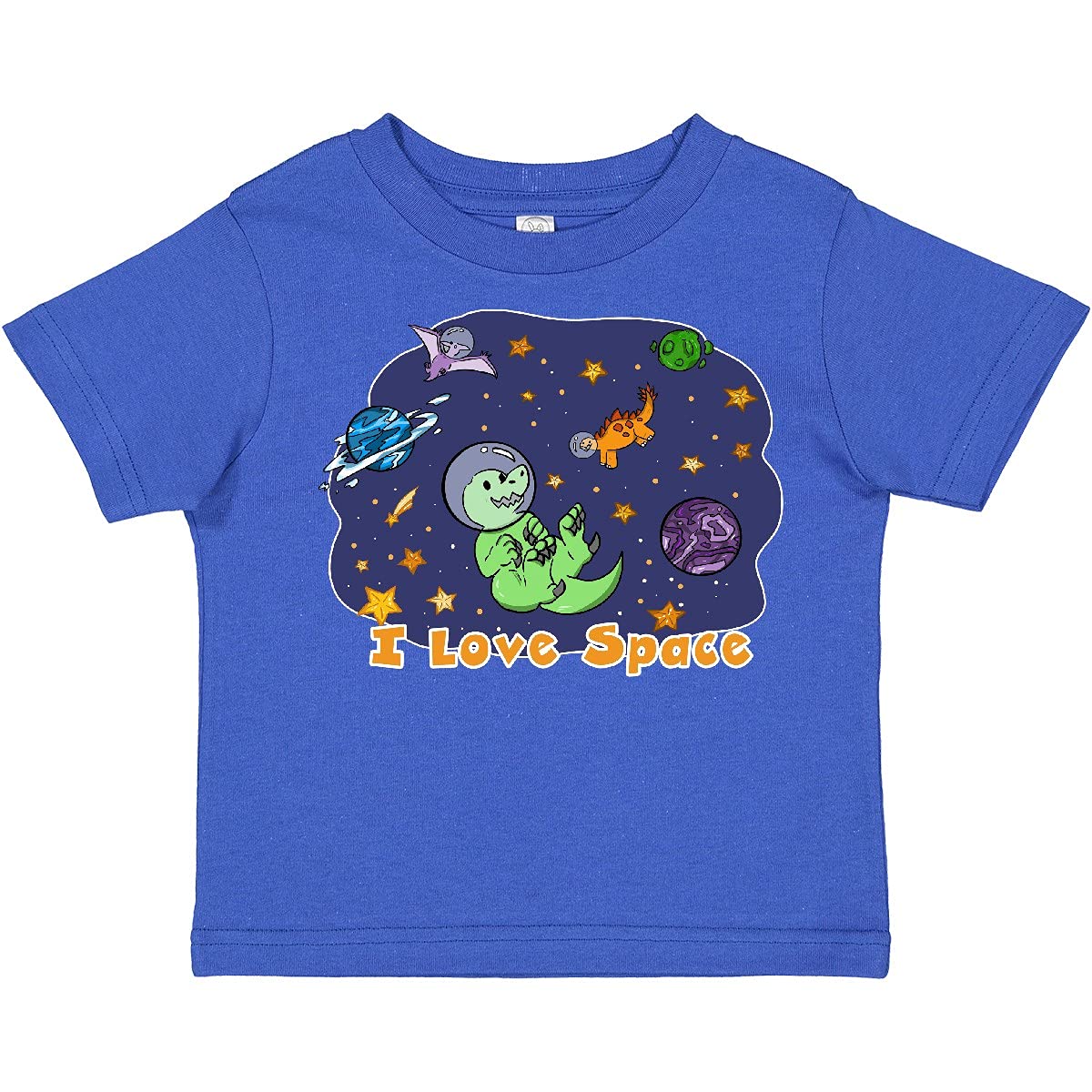 Inktastic I Love Space Cute Dinosaur and Planets Graphic Toddler T-Shirt for Boys & Girls - Perfect for Preschool, Daycare & Space-Themed Birthday Parties
