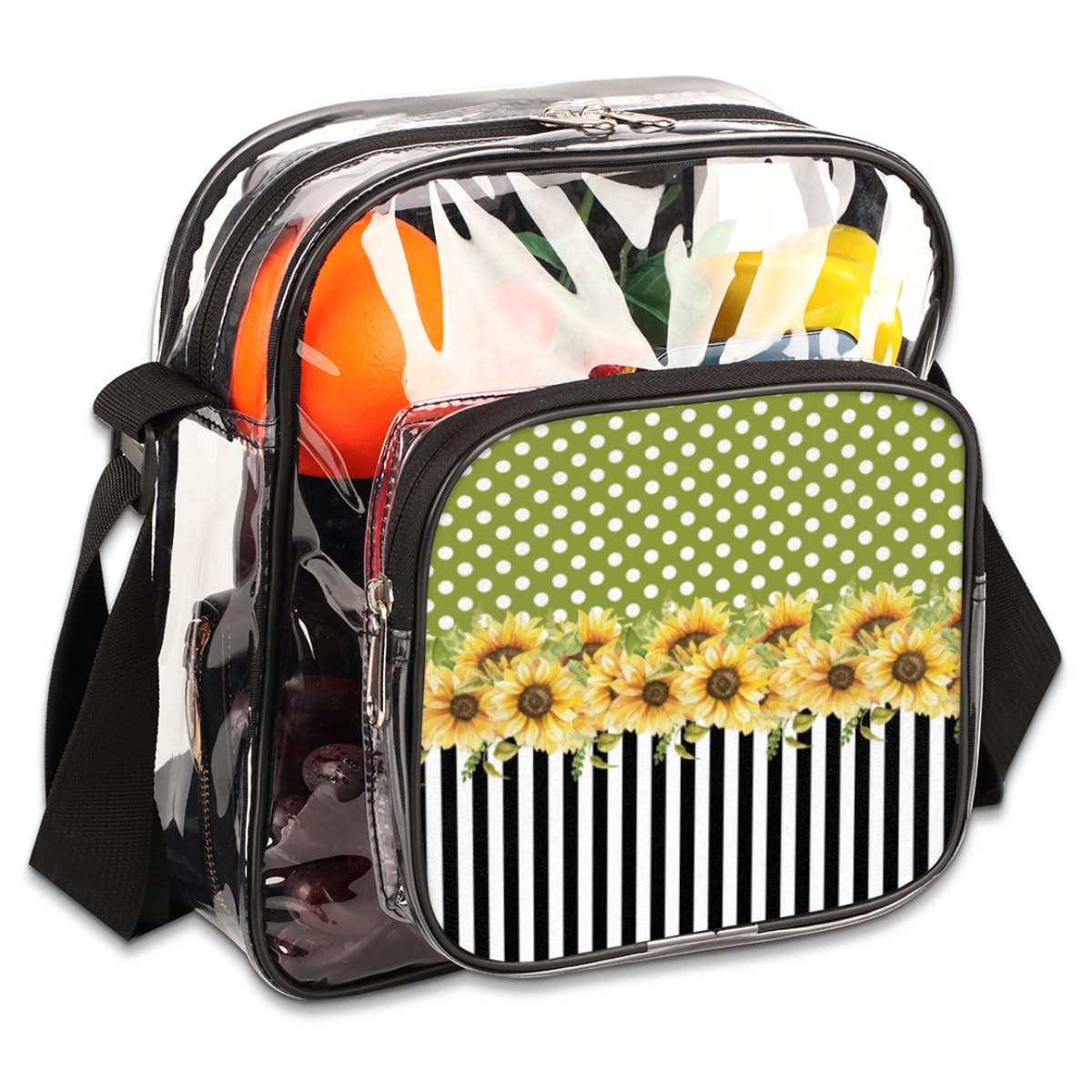 Mularoka Sunflower Dots Clear Crossbody Purse - Stadium Approved Transparent Bag for Women & Men - Perfect for Music Festivals, Sports Events, Concerts & Theme Parks - Trendy Striped Sunflower Design Small Shoulder Bag