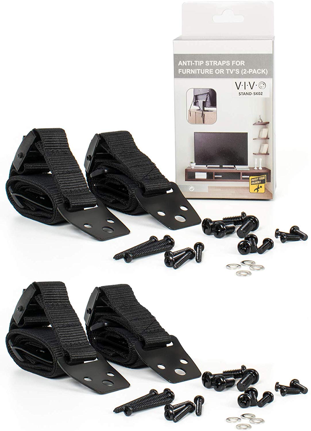 Anti-Tip Safety Strap Kit (2 Pack) for TVs Up to 65