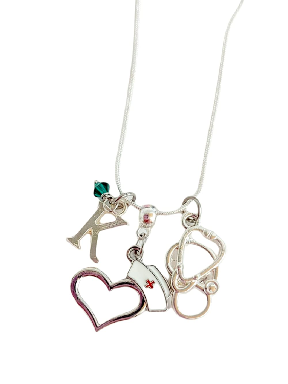 Personalized Nurse Charm Necklace with Initial & Genuine Crystal - Handmade Jewelry Gift for Nurses, Medical Professionals & Healthcare Workers (Perfect for Graduation, Appreciation Gifts & Daily Wear)