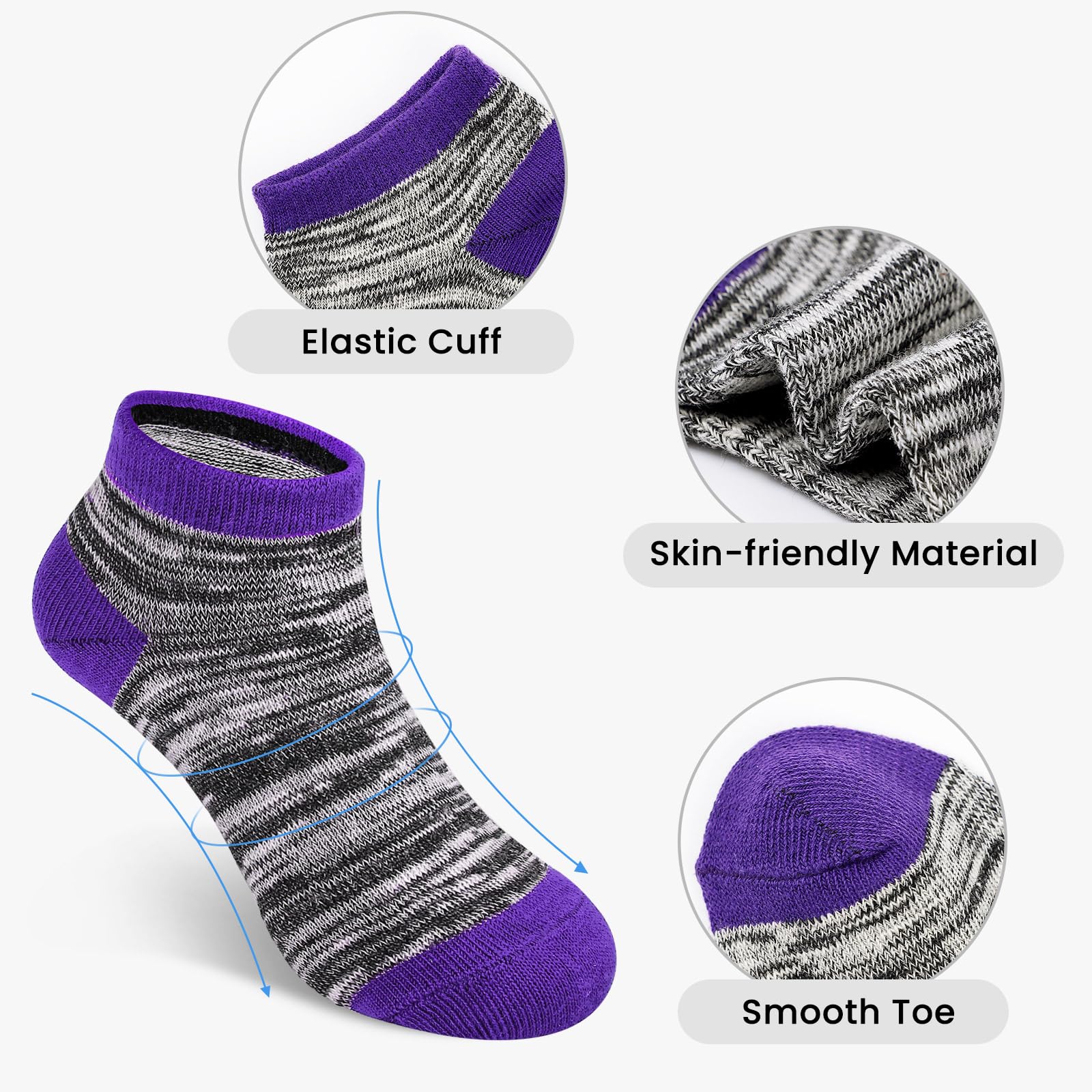 Auranso 12 Pairs Kids Breathable Athletic Ankle Socks for Boys & Girls - Soft Cotton Low Cut Socks for School, Sports & Everyday Wear