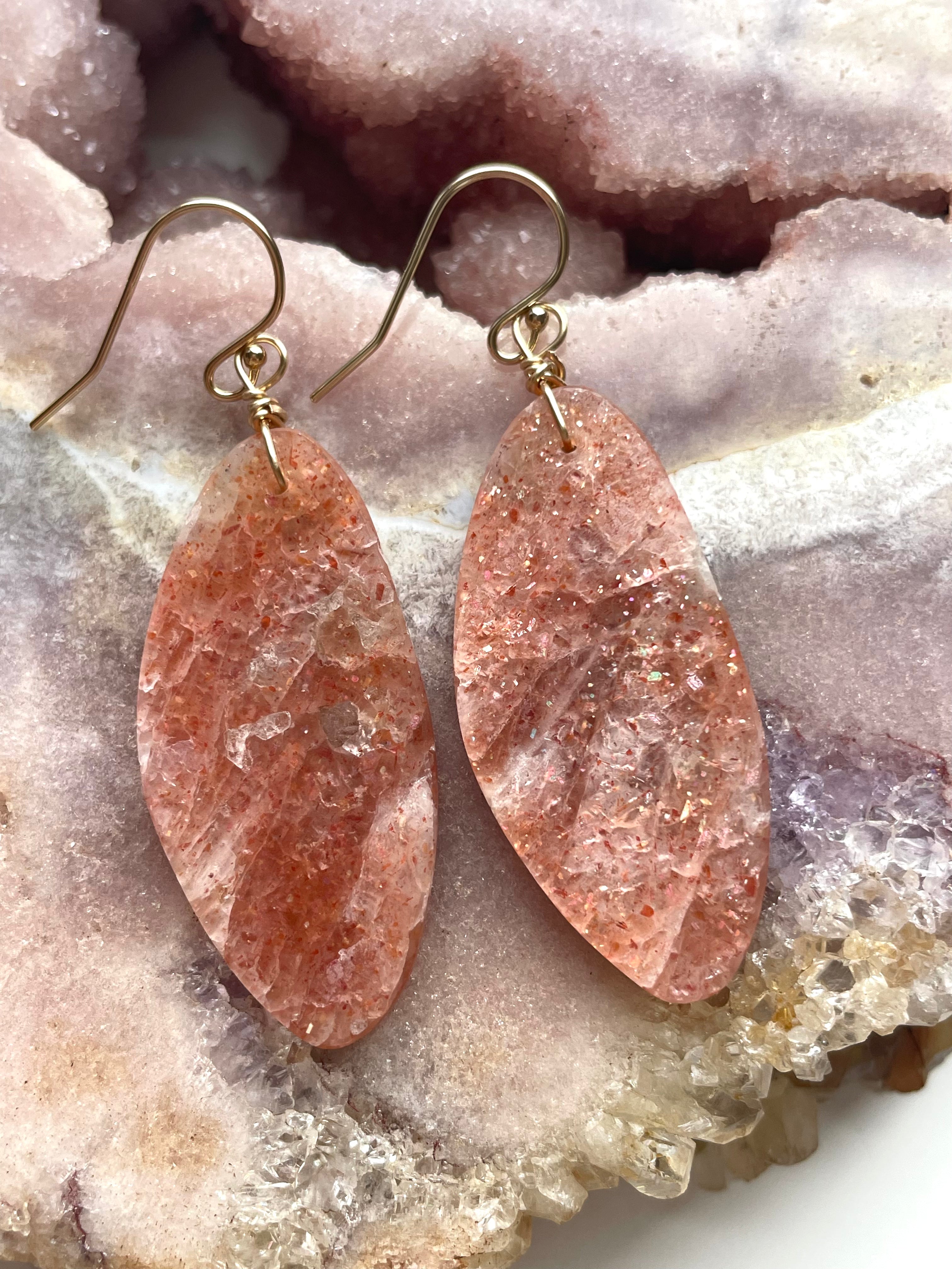 Orange Sunstone Gold Filled Statement Crystal Gemstone Threader Earrings for Women | Elegant Boho Jewelry for Parties, Weddings & Everyday Wear