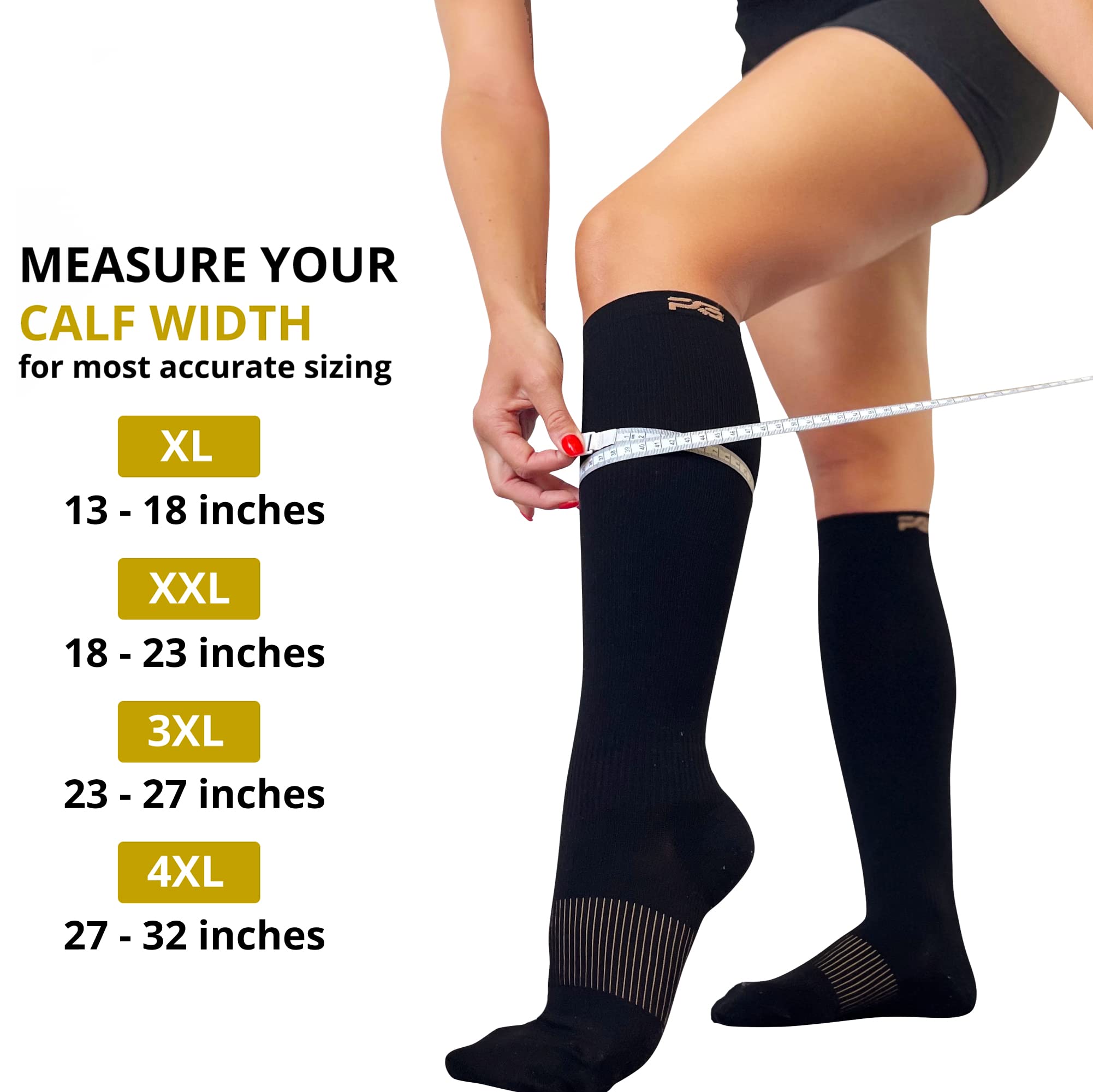Plus Size Compression Socks for Wide Calf - Copper Infused Graduated Support (Black, XXXL) - Ideal for Travel, Nursing & Varicose Vein Relief