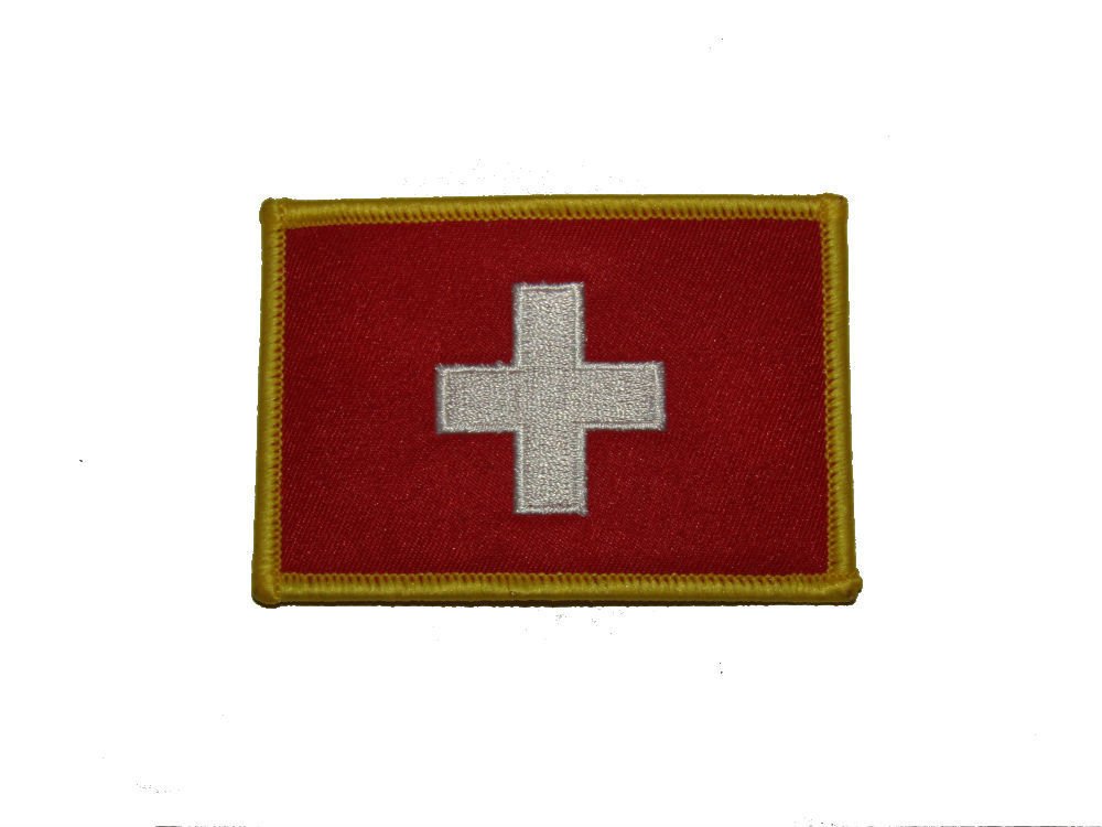 AES Switzerland Flag Iron On Patch Set of 6 - Embroidered Swiss Country Patches for Jackets, Backpacks & DIY Crafts - Perfect for Travel Enthusiasts & Souvenir Collectors