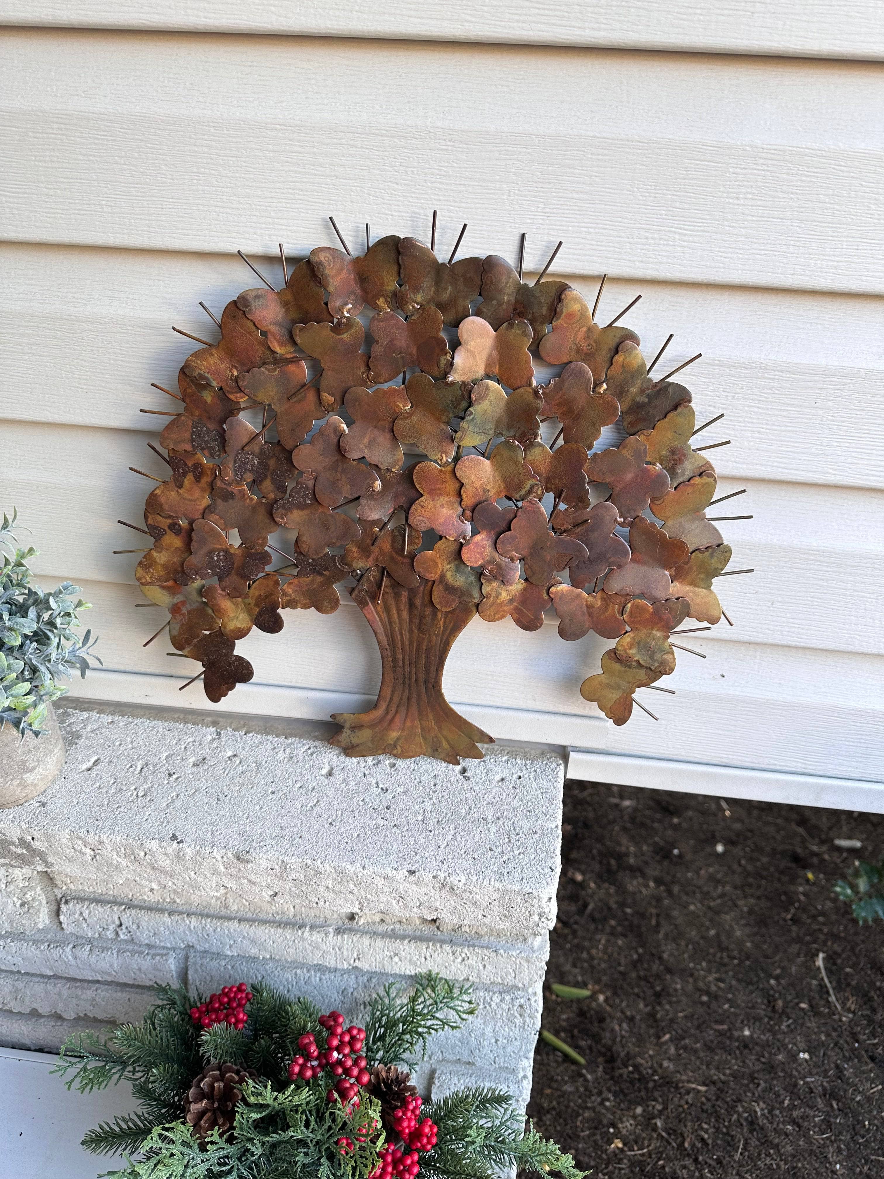 Butterfly Tree Wall Art - Handcrafted Flamed Metal Decor for Home & Office - 15 Inch Elegant Nature-Inspired Design for Living Room, Bedroom, or Nursery