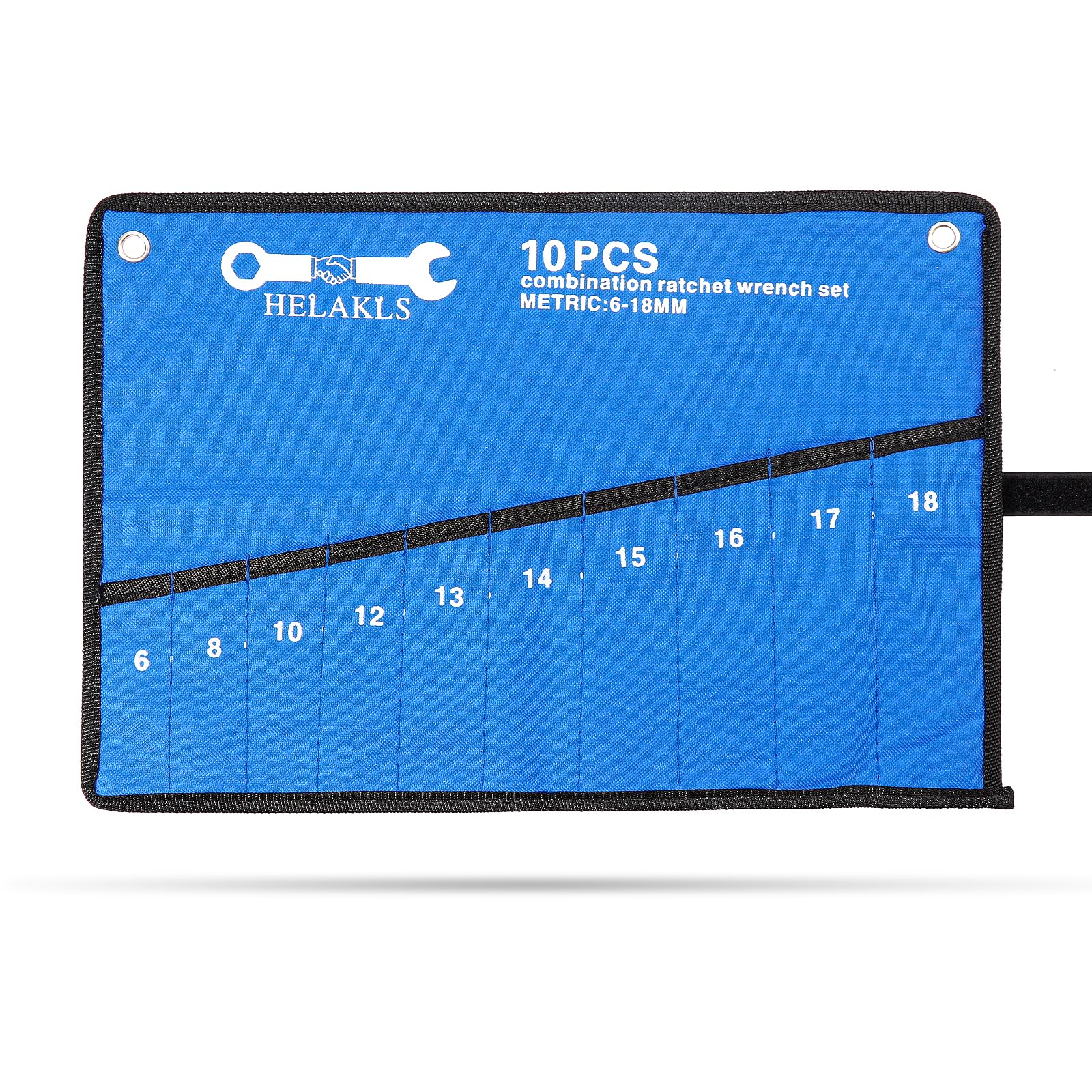 10-Pocket Heavy Duty Canvas Tool Roll Organizer - Metric Wrench Pouch for Mechanics & DIY - Durable Blue Utility Bag for Workshop, Garage & On-the-Go Repairs