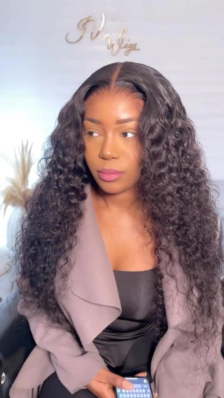 13x4 Deep Curly Lace Front Wigs Human Hair - Wet & Wavy Water Wave Lace Closure Wigs 30 Inch - Natural Looking Human Hair Wigs for Women - Perfect for Daily Wear, Parties & Special Occasions