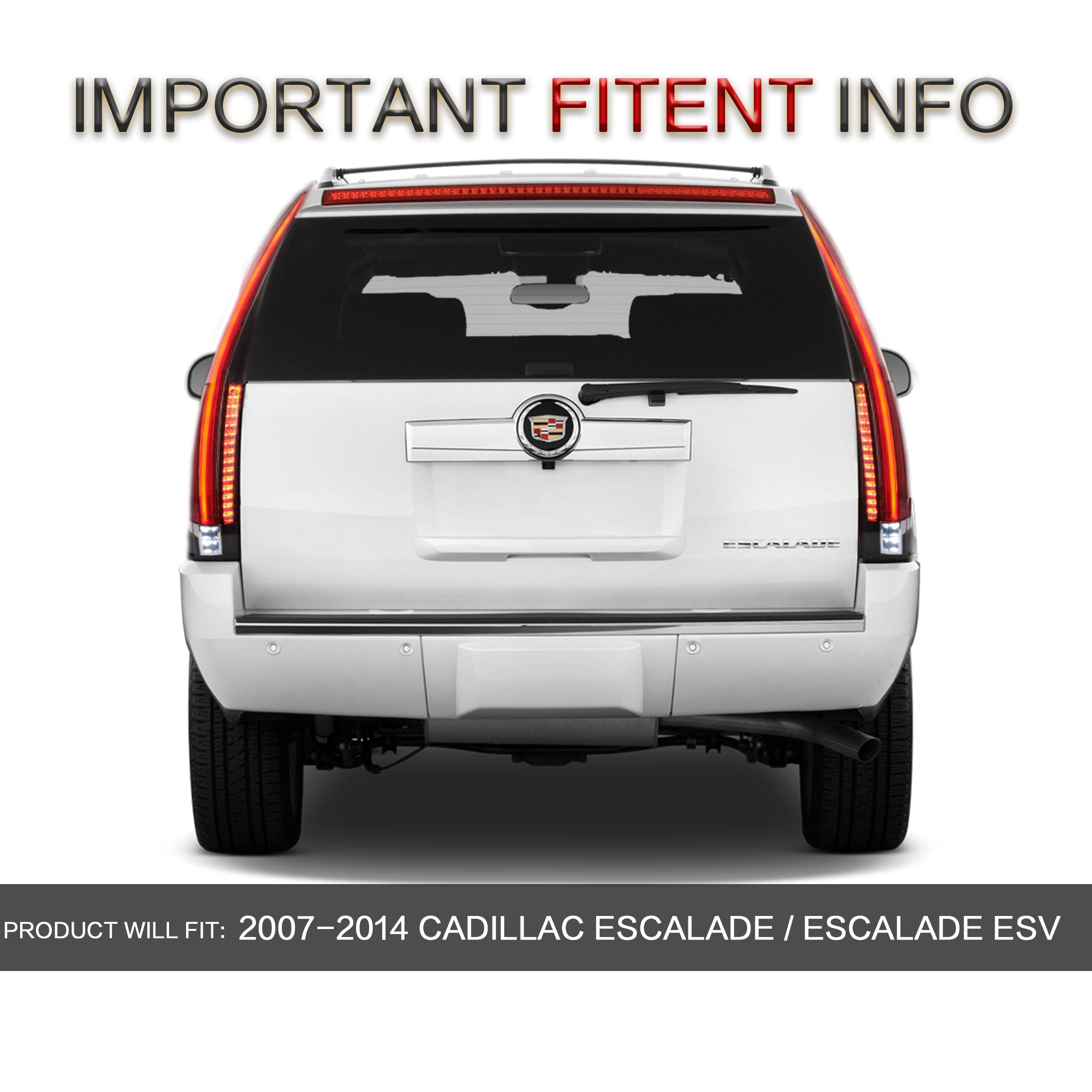 VLAND LED Tail Lights Assembly for Cadillac Escalade 3rd Gen SUV 2007-2014 - Red & Clear DRL Rear Lamps with Fog Lights & Turn Signals (Not Compatible with GMC/Chevrolet) - Perfect for Night Driving & Custom Car Upgrades