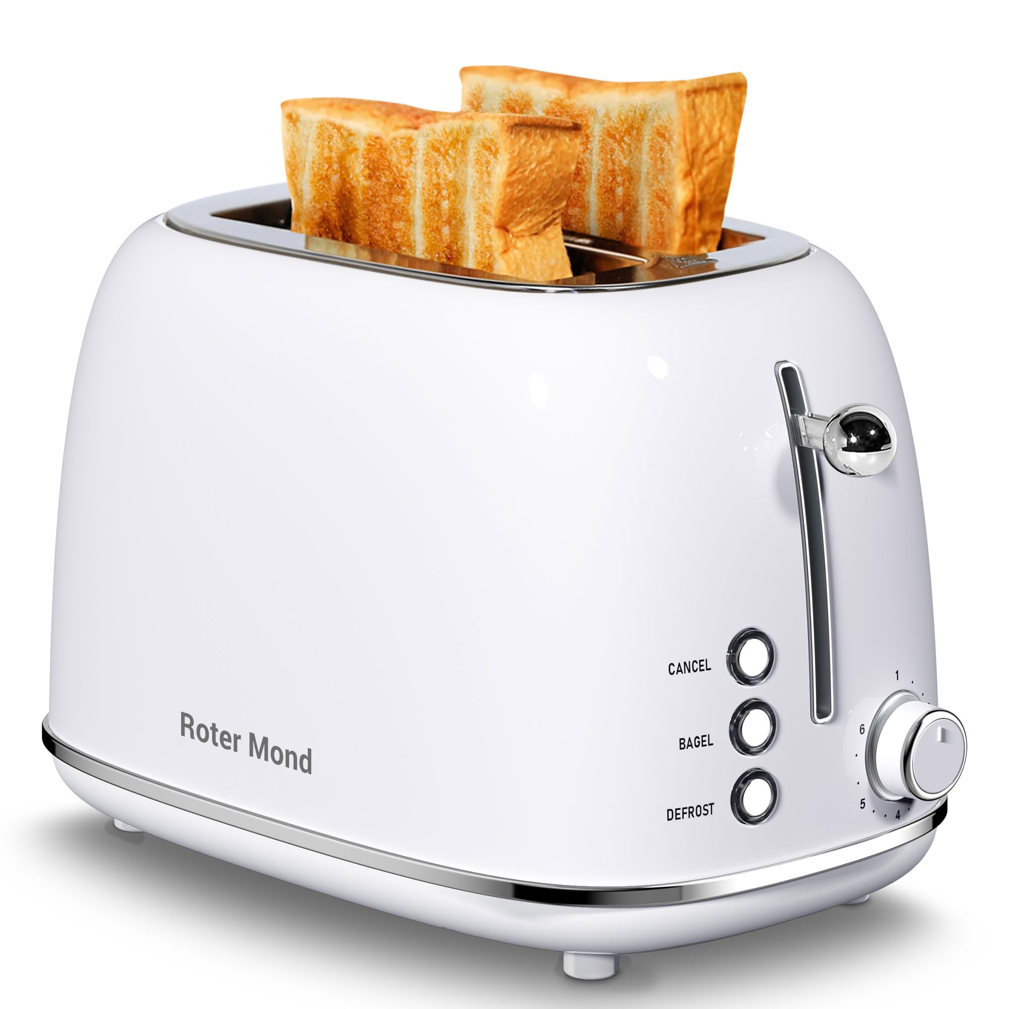2 Slice Retro Toaster - Stainless Steel with Bagel, Cancel & Defrost Functions | 6 Shade Settings, Extra Wide Slots & Removable Crumb Tray | Perfect for Breakfast, Office or Dorm Room - White