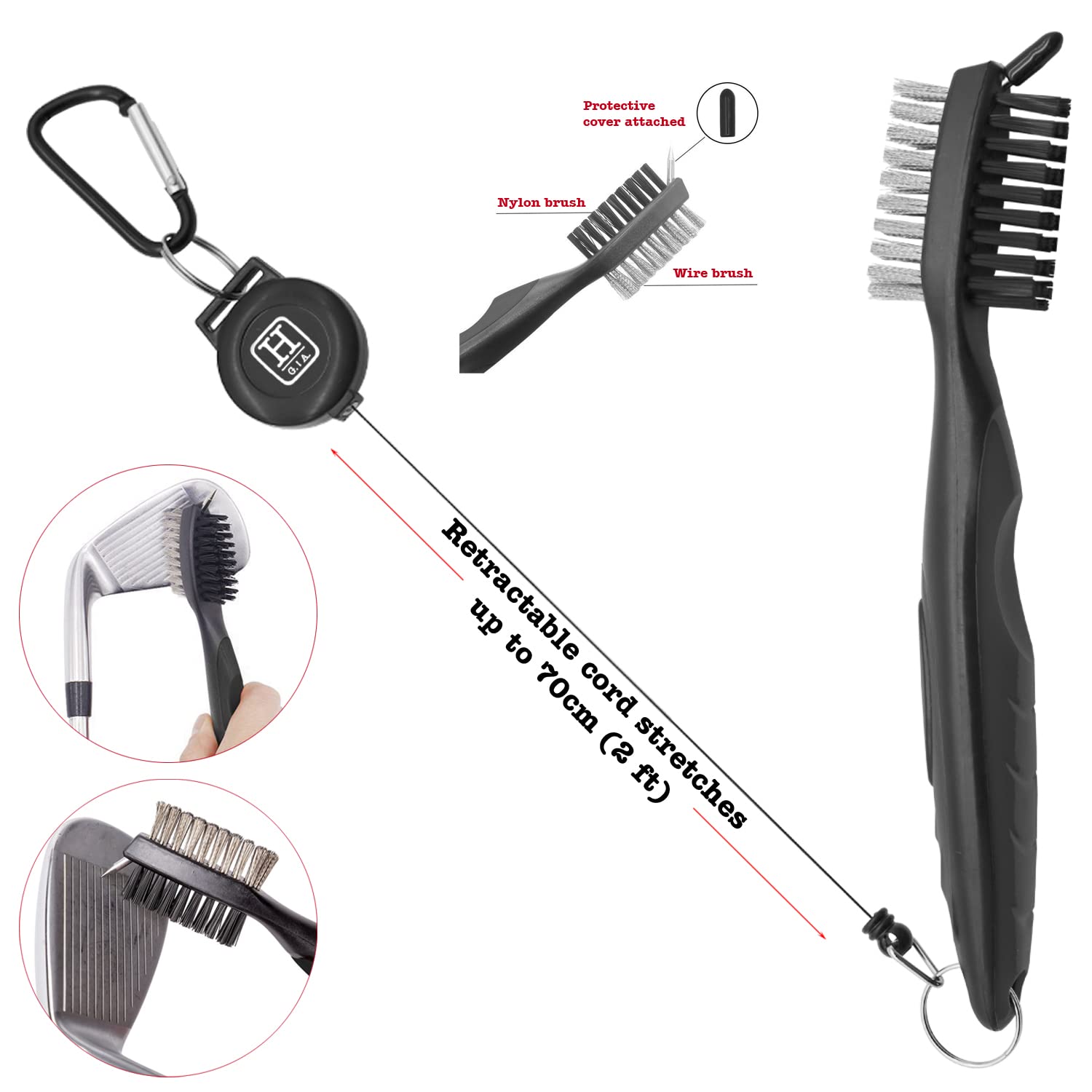 Microfiber Golf Towel with Carabiner & Club Cleaner - Compact Golf Accessories for On-Course Cleaning