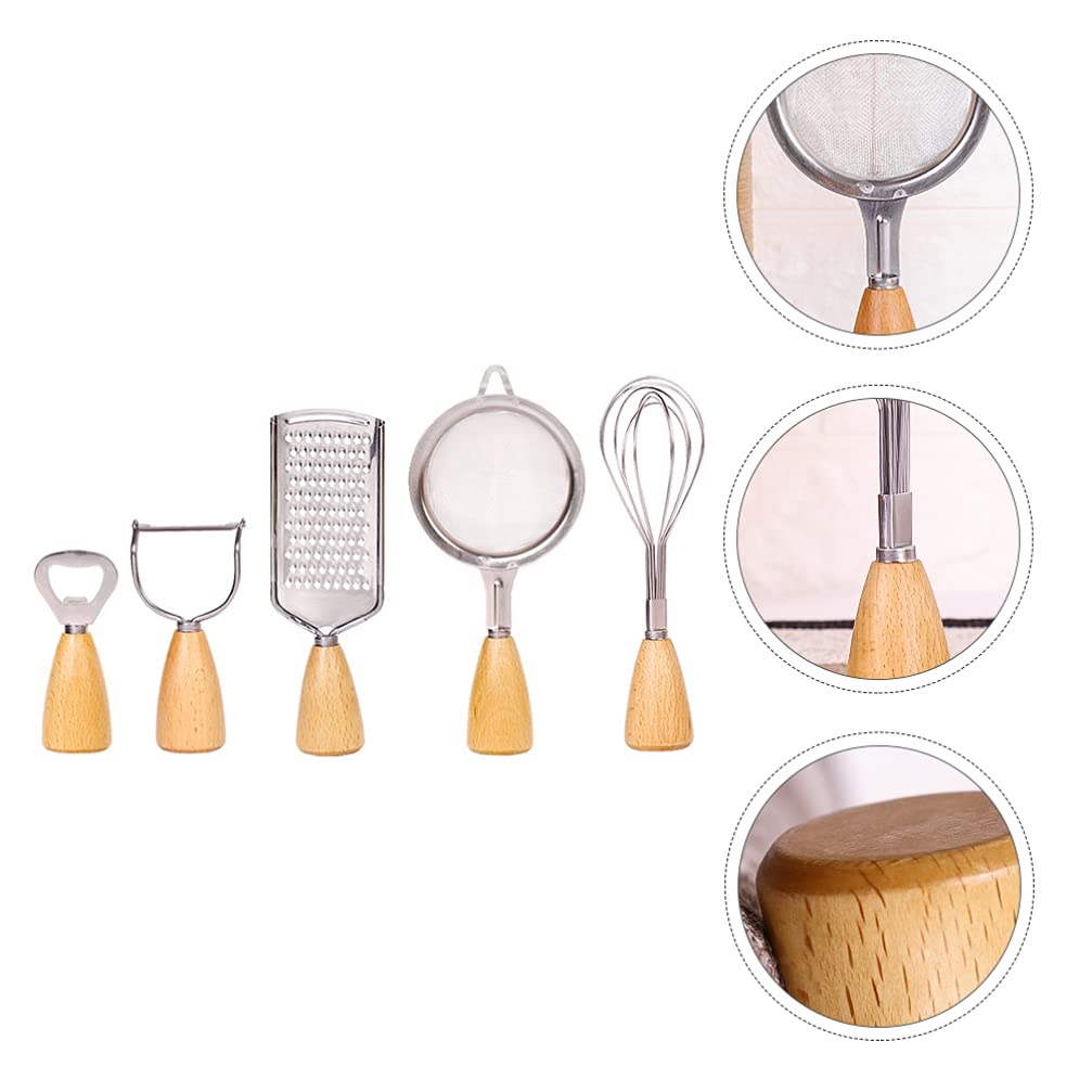 Manual Egg Cap Opener, Small Wire Whisk & Wooden Powdered Sugar Sieve - Essential Kitchen Hand Tools for Baking, Cooking & Housewarming Gifts