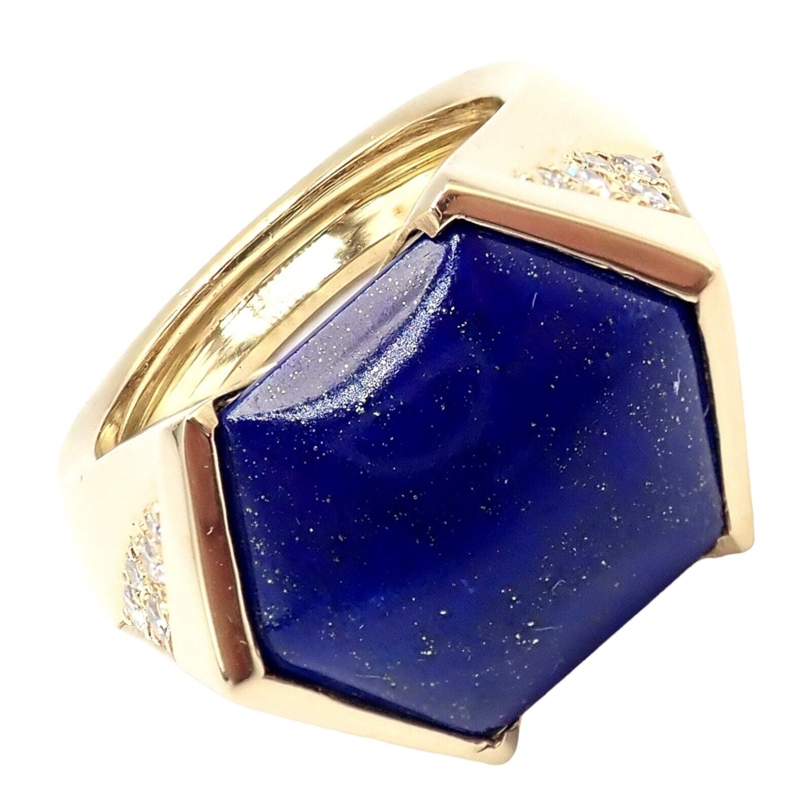 Authentic Julius Cohen 18k Yellow Gold Diamond & Lapis Lazuli Ring for Women - Luxury Statement Jewelry for Weddings, Parties & Special Occasions