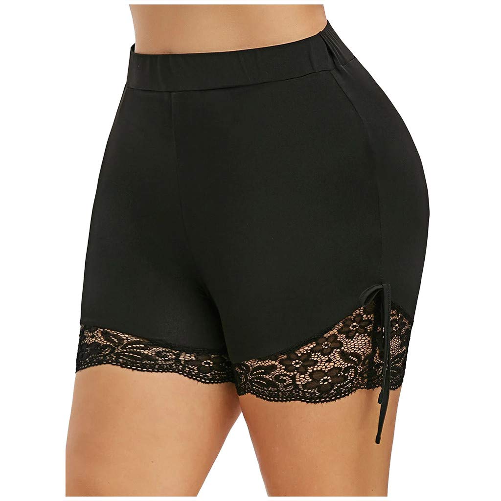 **Plus Size Women's Lace Biker Shorts – High Waisted Slimming Yoga Shorts, Workout Leggings & Sweatpants for Running, Gym & Lounge**