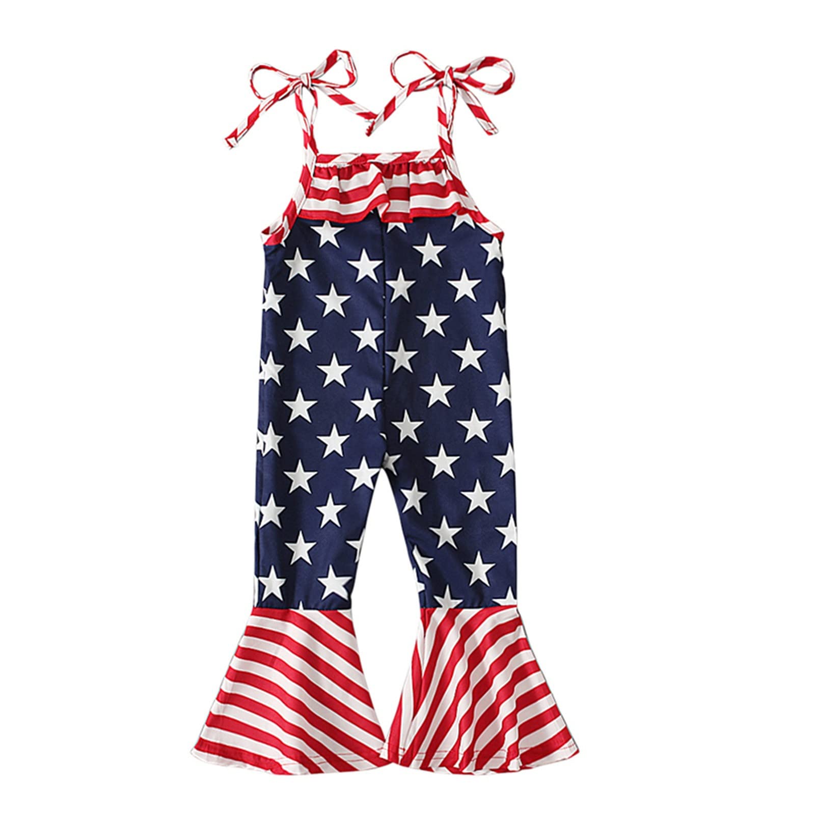 4th of July Toddler Girls Sleeveless Jumpsuit Outfit - Patriotic Independence Day Romper with Pants Set for Baby & Kids | Perfect for Summer Celebrations, Family BBQs, and Fireworks Festivals