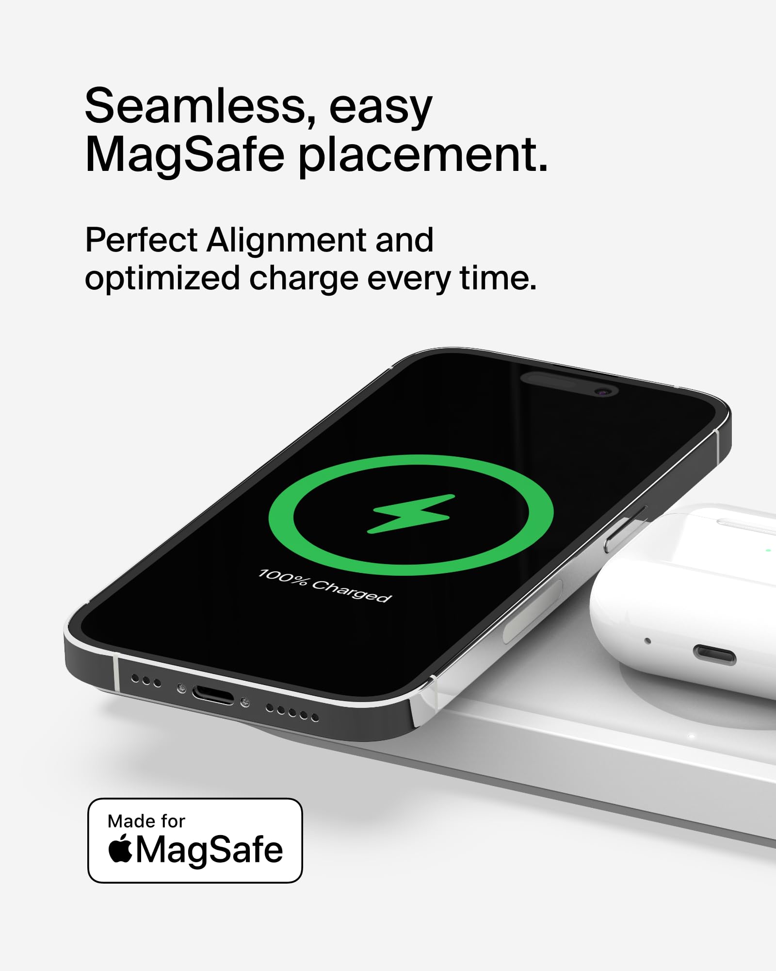 Belkin MagSafe 3-in-1 Wireless Charging Station - Fast Charger for iPhone 14/13/12, Apple Watch & AirPods - Compact Magsafe Charging Pad for Home, Office & Travel - White