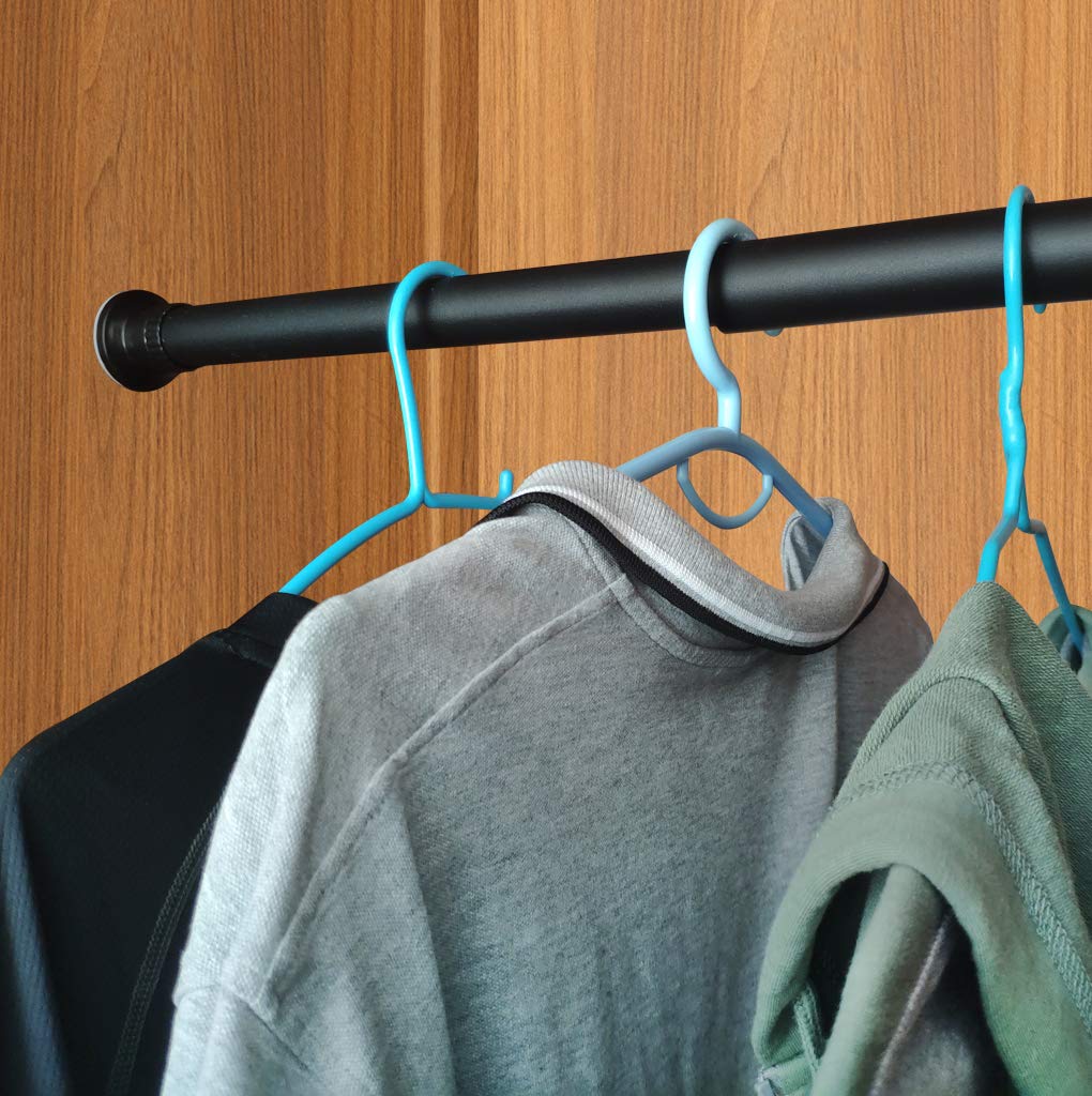 Refrze No-Drill Adjustable Tension Curtain Rod (43-83 Inch) - Black - Room Divider & Shower Rod for Bathroom, Window, and Stall - Perfect for Rentals & Temporary Spaces