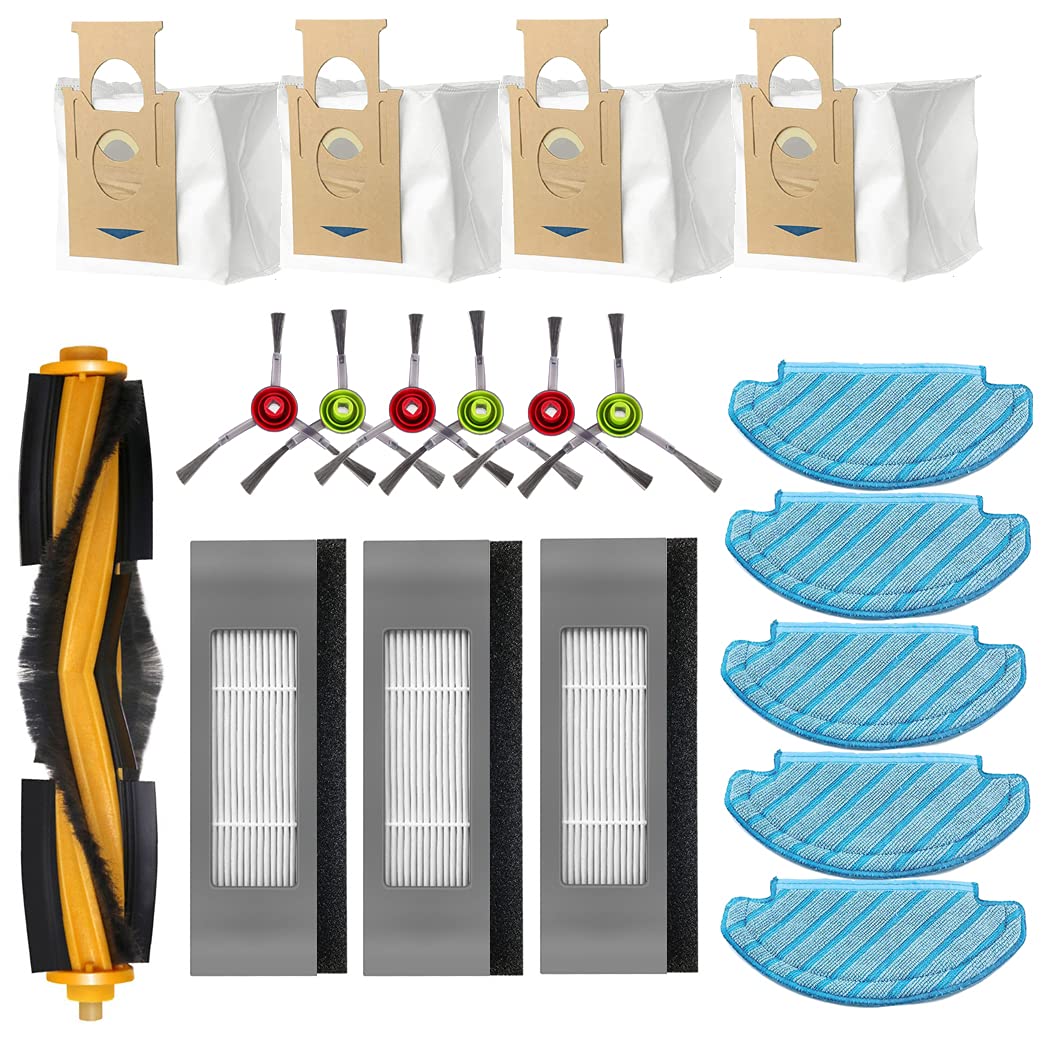 Ecovacs Deebot T8 & T8 AIVI Replacement Parts Kit - 1 Main Roller Brush, 3 Filters, 6 Side Brushes, 5 Mop Pads, 4 Dust Bags - Compatible with Robot Vacuum Cleaners - Perfect for Home Cleaning & Maintenance