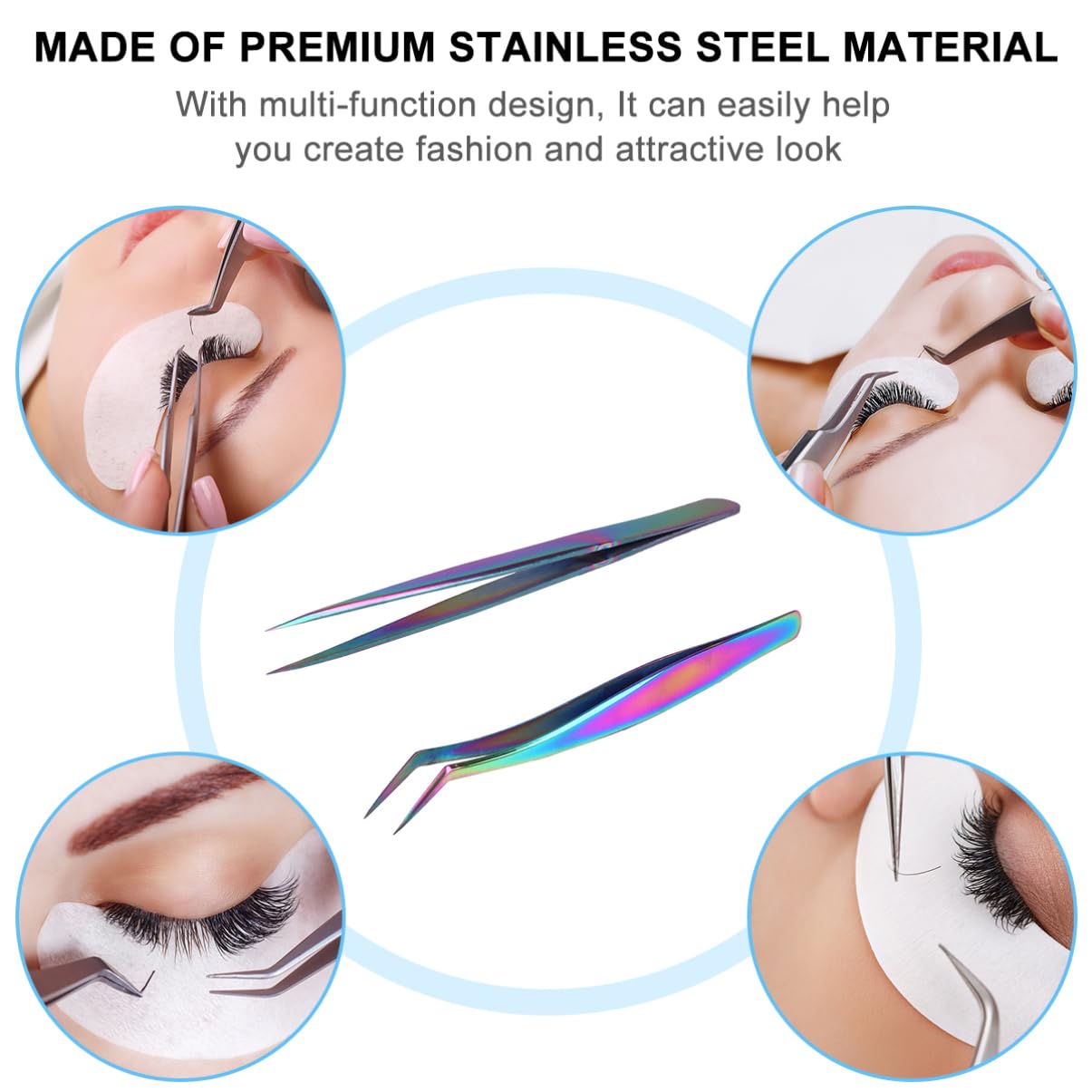 Professional Stainless Steel Ergonomic Eyelash Tweezers Set - Precision Lash Extensions Tools for Women, DIY & Salon Use | Perfect for Home Makeup, Beauty Salons & Professional Lash Artists