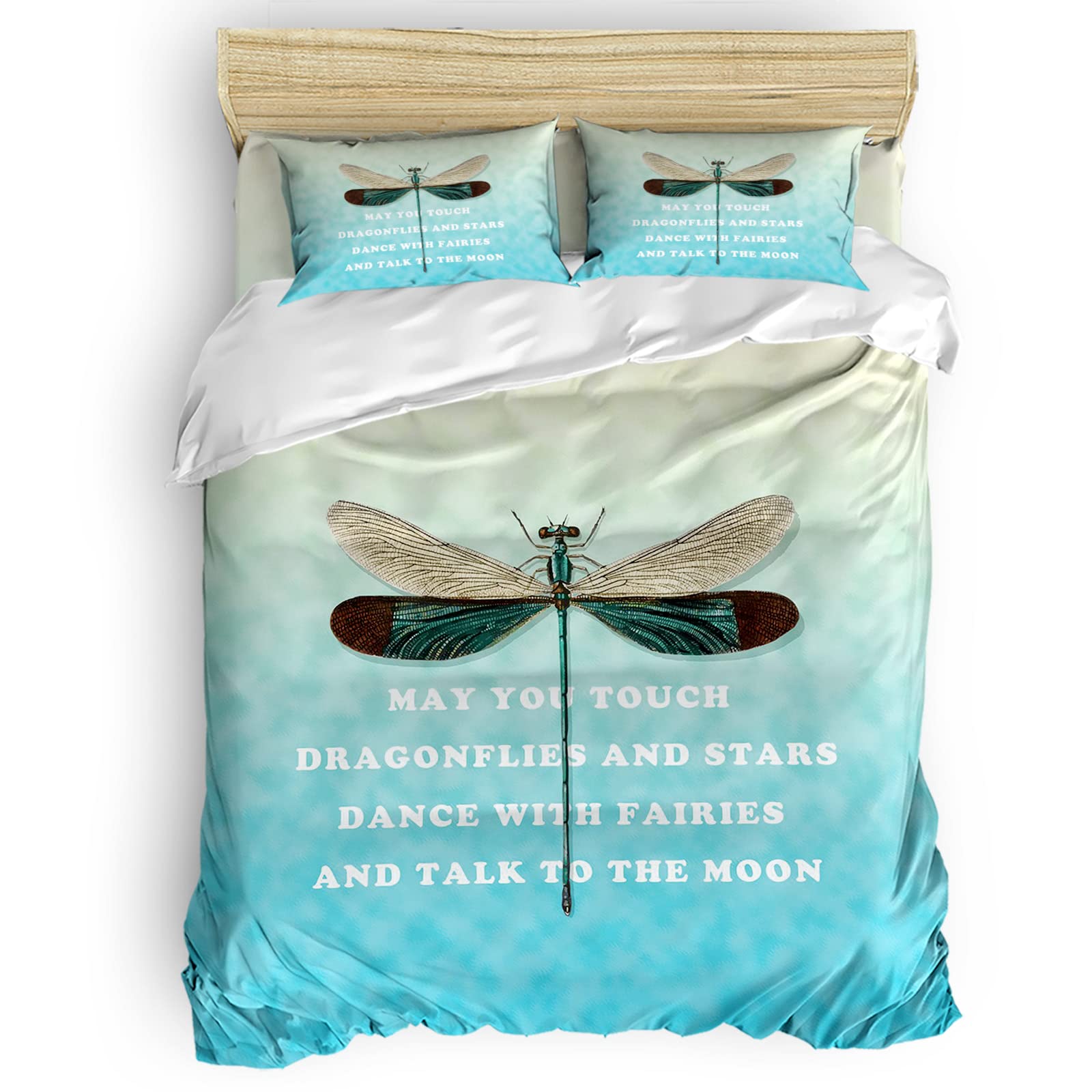 Premium Dragonfly Print Duvet Cover Set - Twin Size Soft Breathable Luxury Bedding with Zipper Closure & Corner Ties (1 Duvet Cover + 2 Pillowcases) | Perfect for Kids Room, Guest Bedroom & Dorm Decor | Easy Care Machine Washable