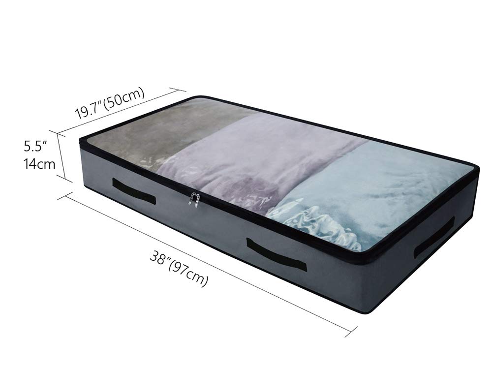AMJ 3-Pack Underbed Storage Bags with Transparent Zip Lid - Foldable Space-Saving Organizers for Clothes, Blankets & Seasonal Items - Dark Gray Under-Bed Storage Containers for Bedroom, Dorm & Small Spaces