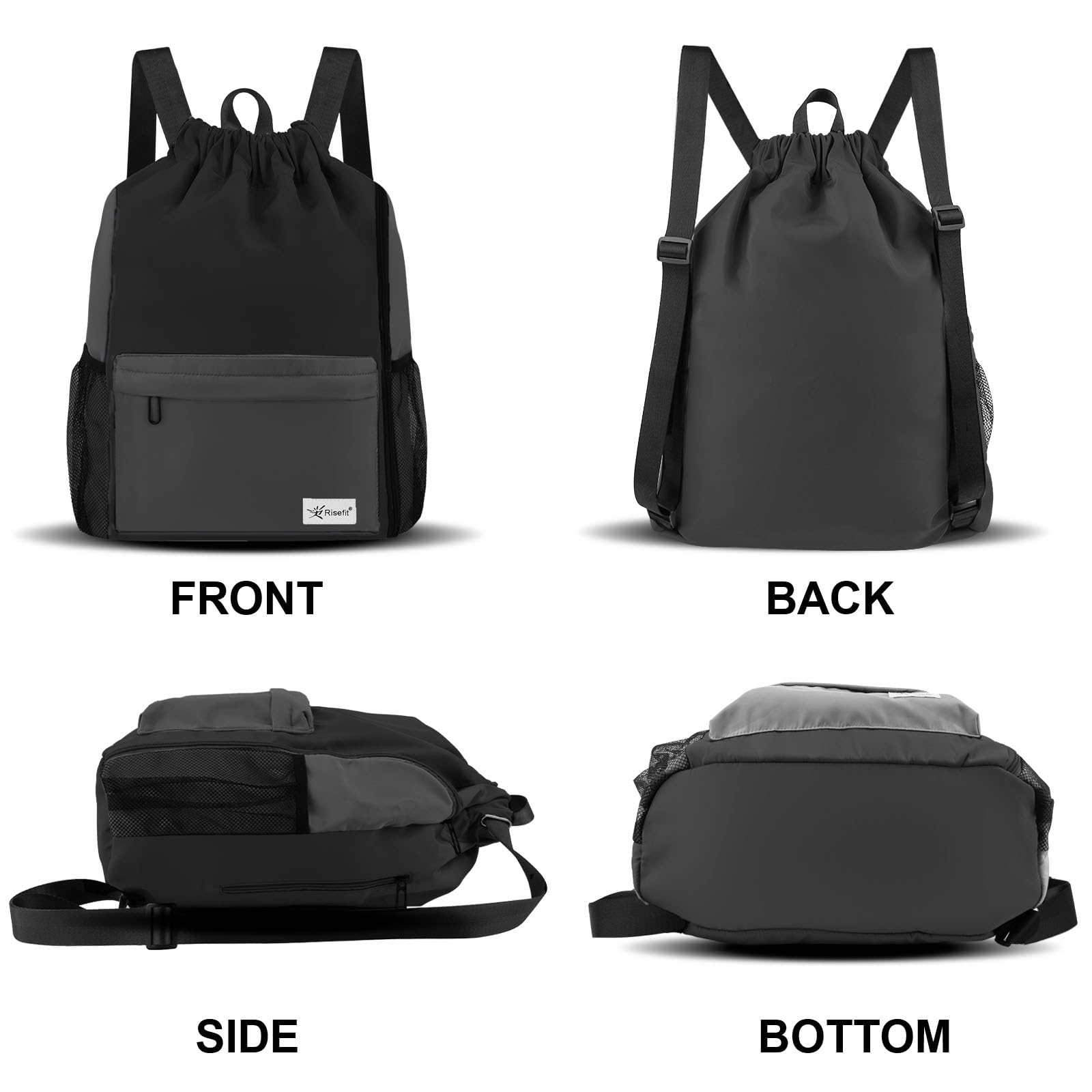 **Drawstring Backpack with Mesh Pockets - Lightweight Gym Bag, Sandproof & Water Resistant Sackpack for Men & Women - Perfect for Beach, Travel, Sports & Workouts**